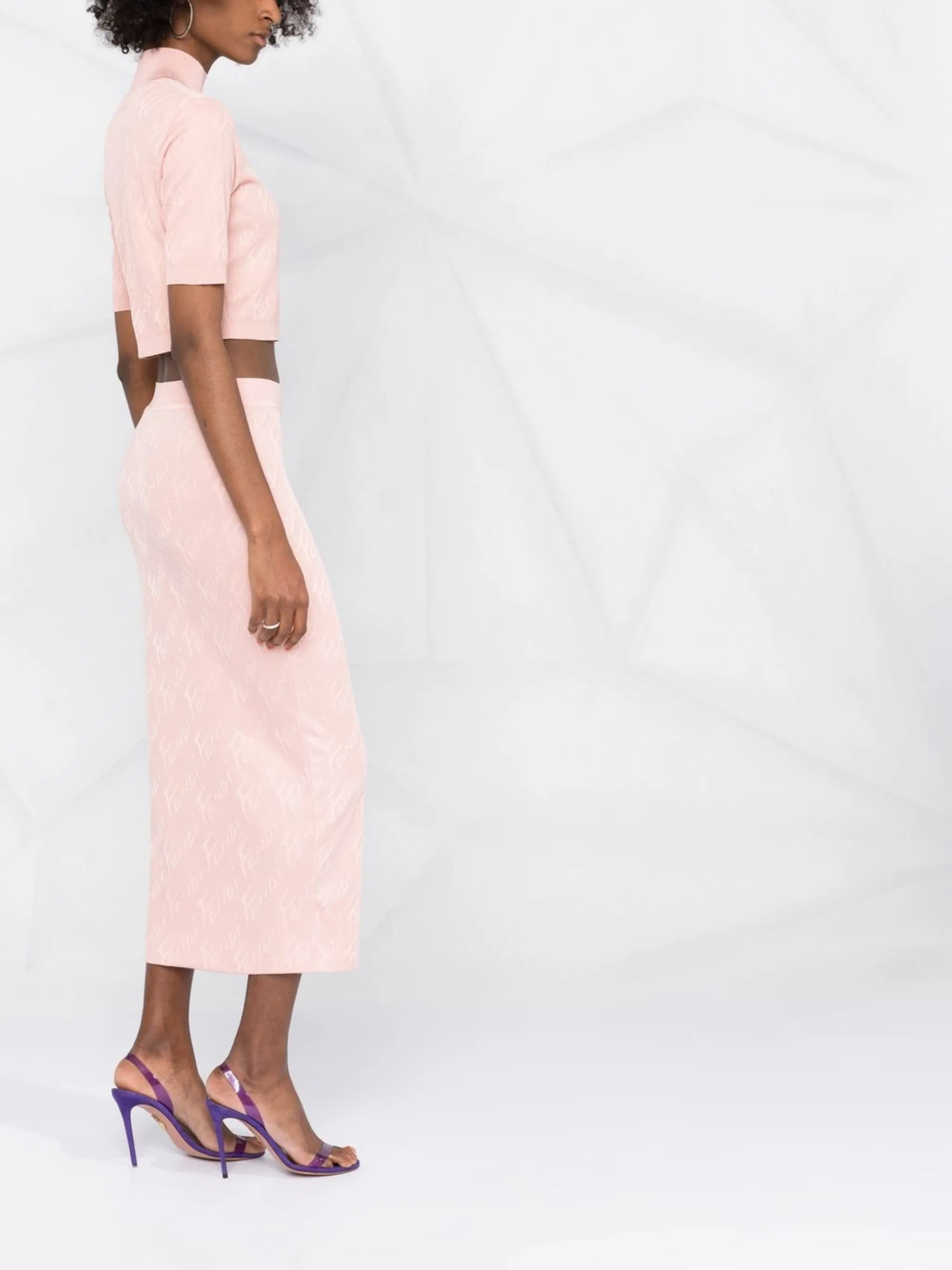 logo-print mesh midi skirt