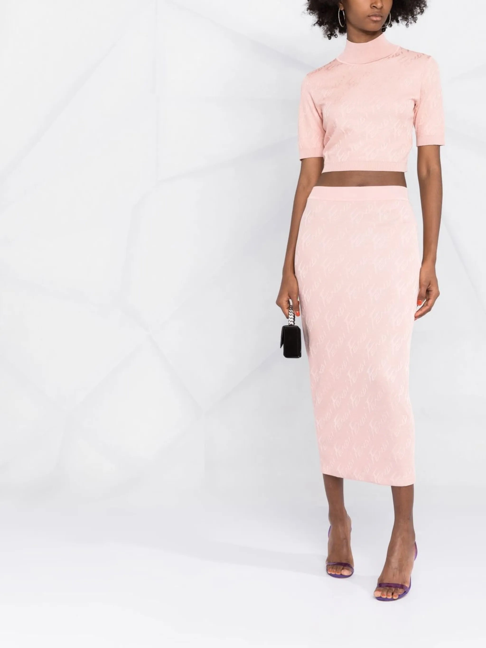 logo-print mesh midi skirt