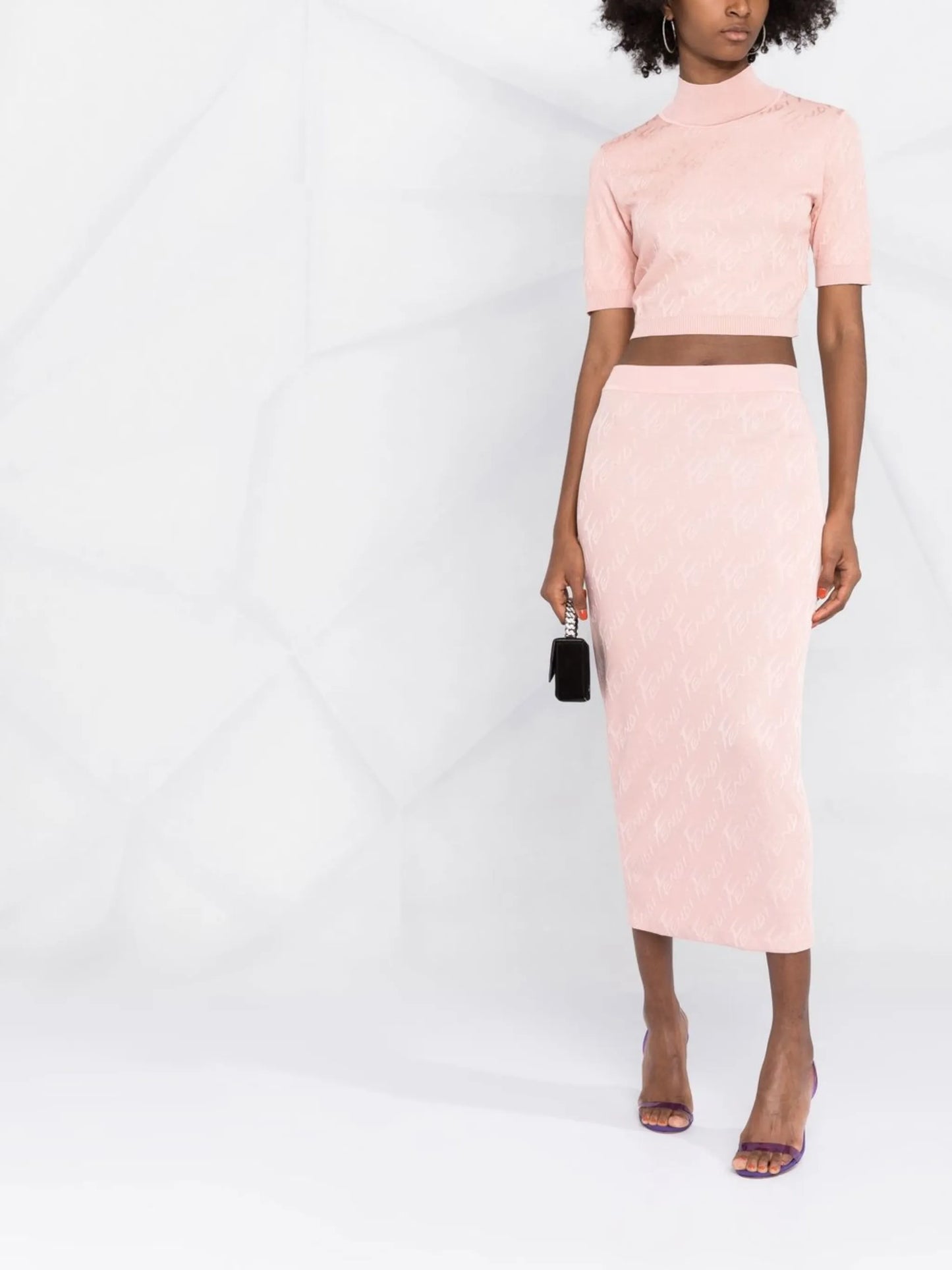 logo-print mesh midi skirt