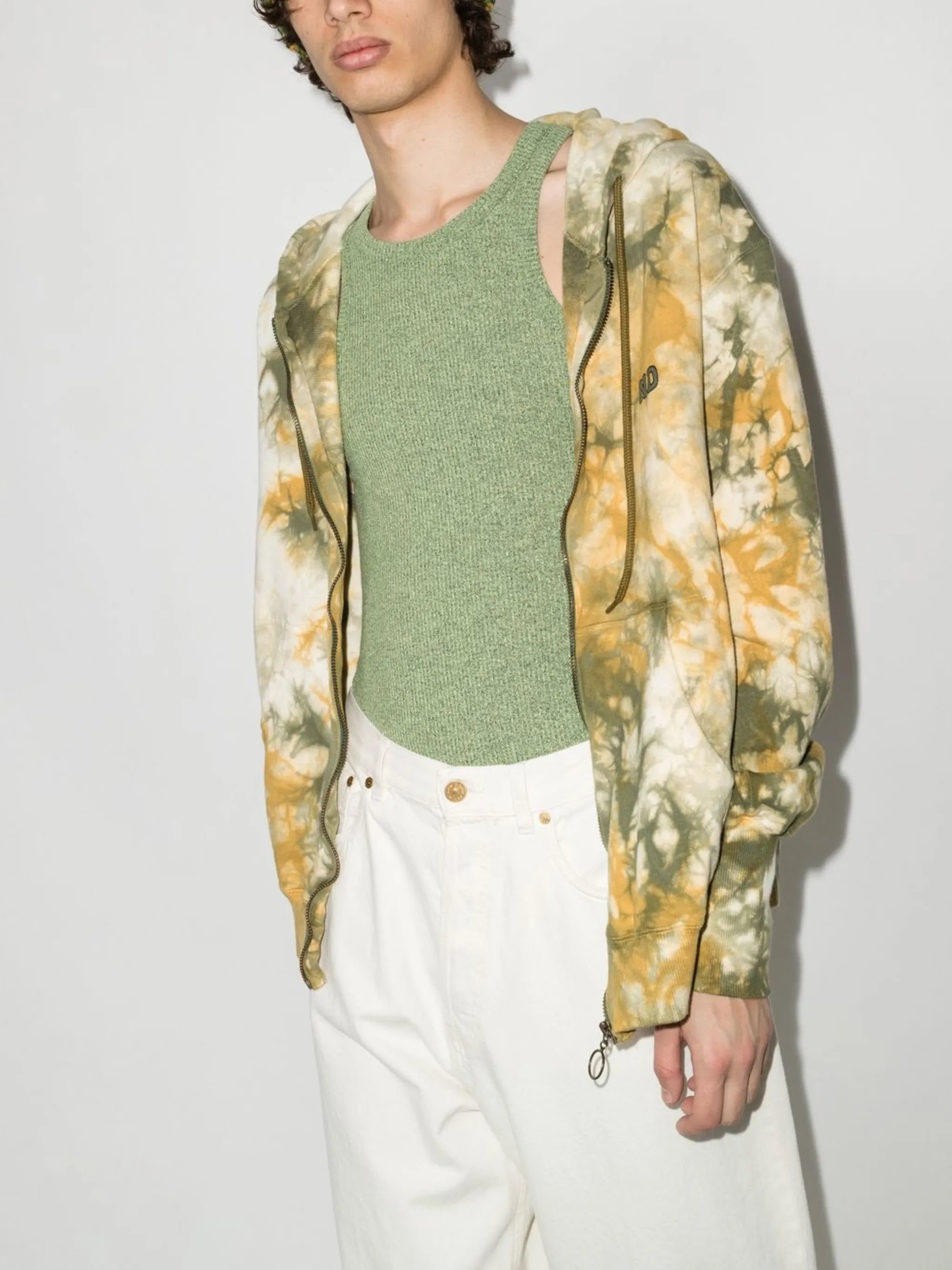 tie-dye print zipped hoodie