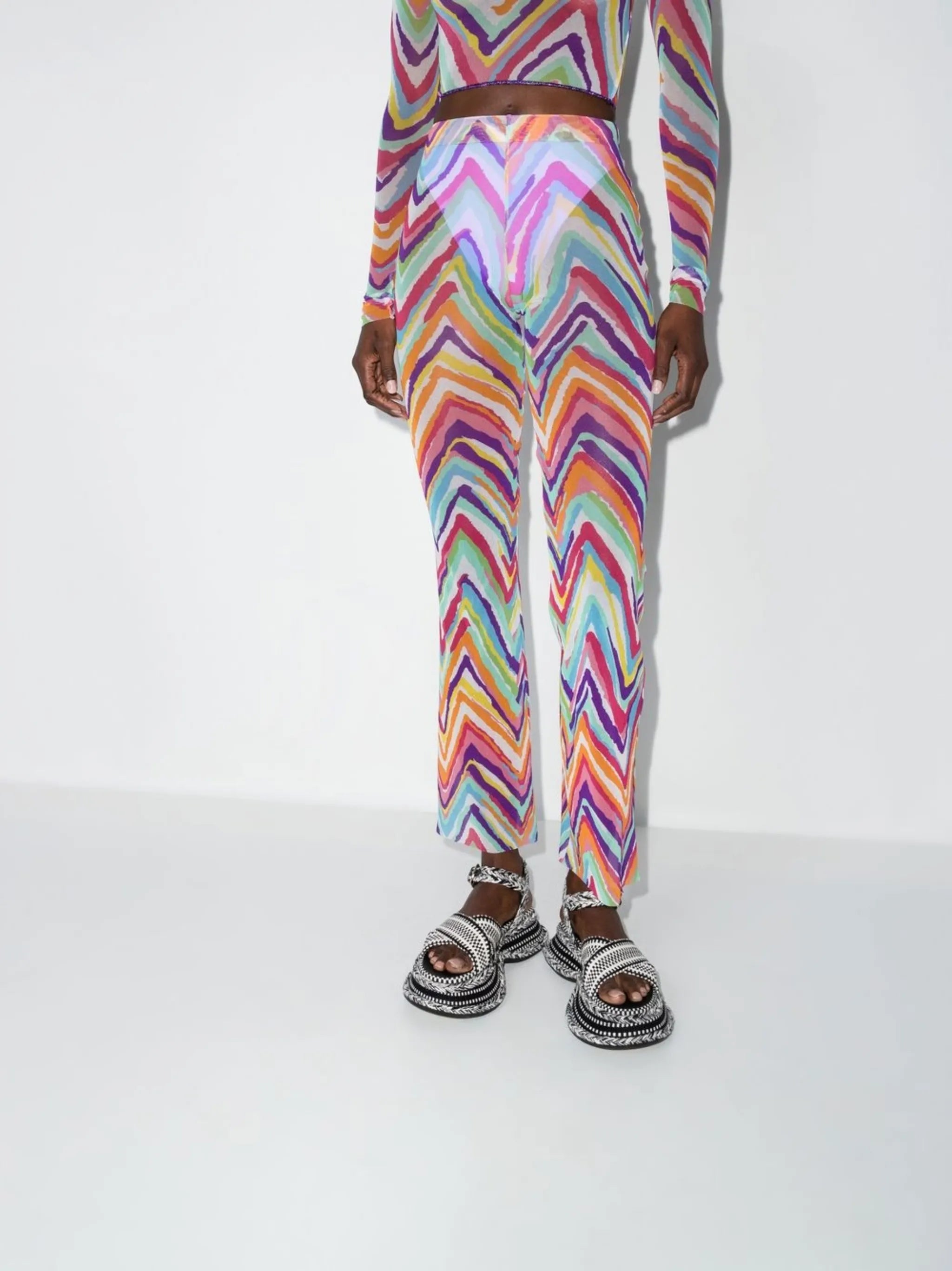 abstract-pattern mesh trousers
