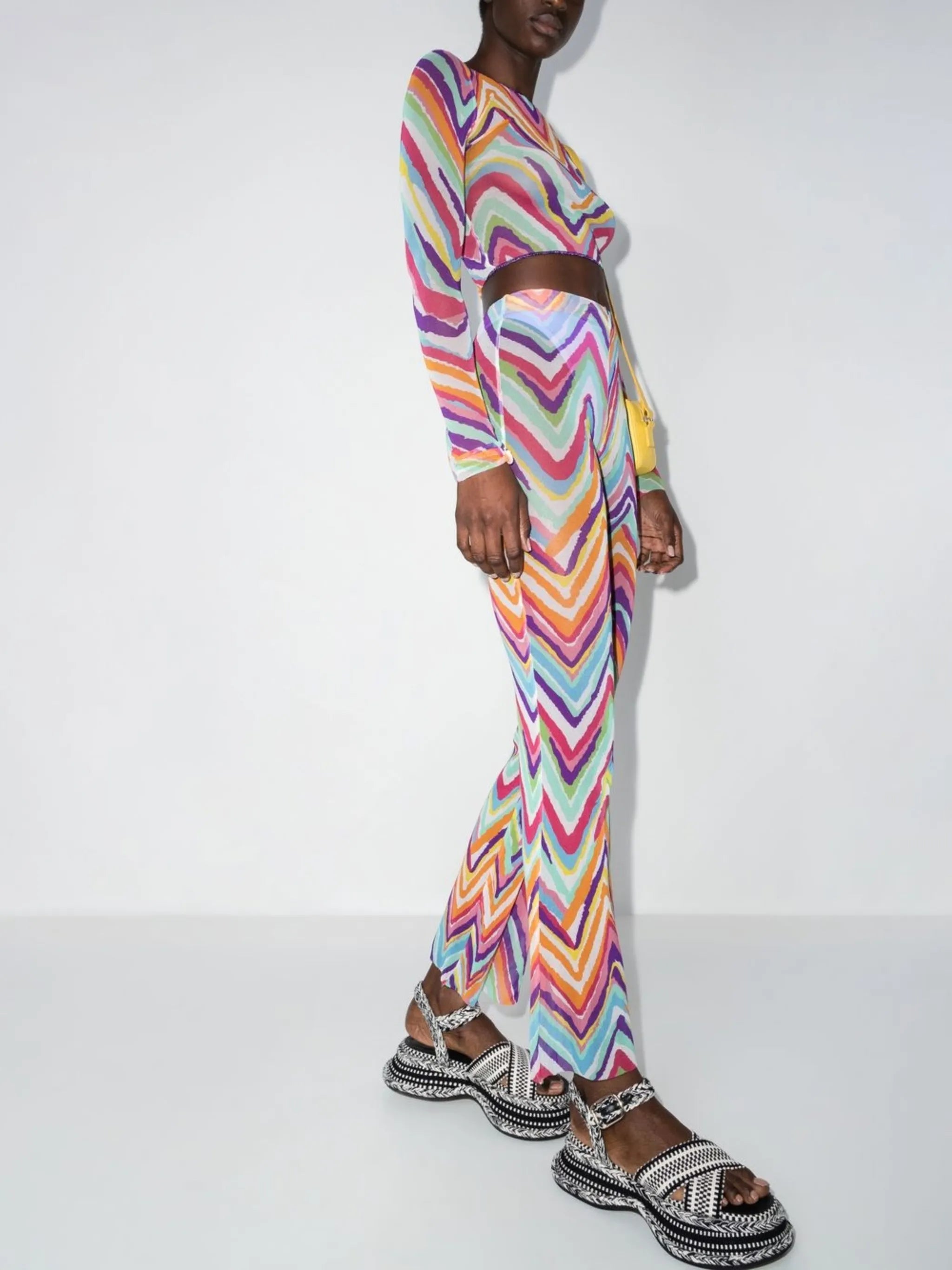 abstract-pattern mesh trousers
