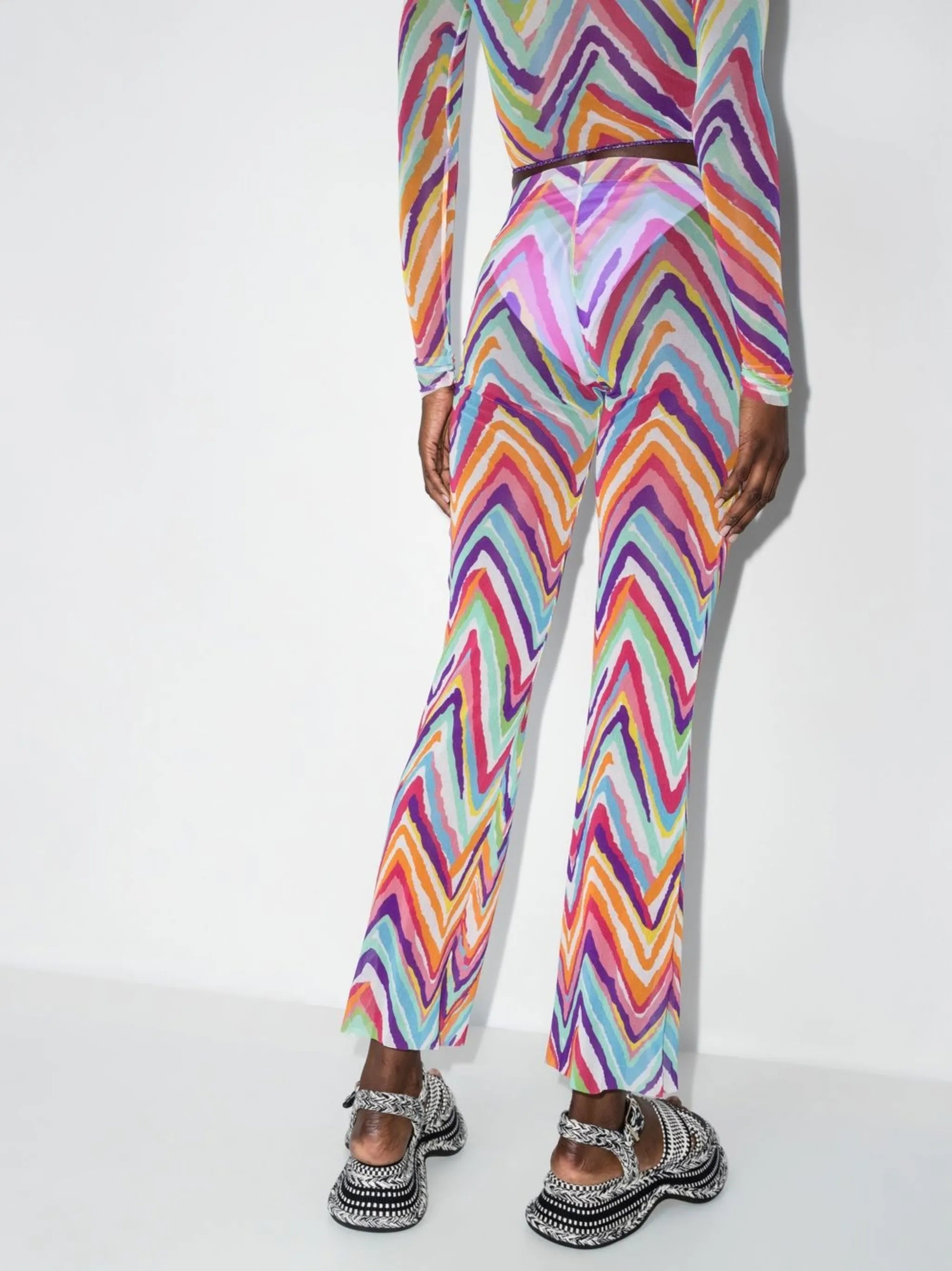 abstract-pattern mesh trousers