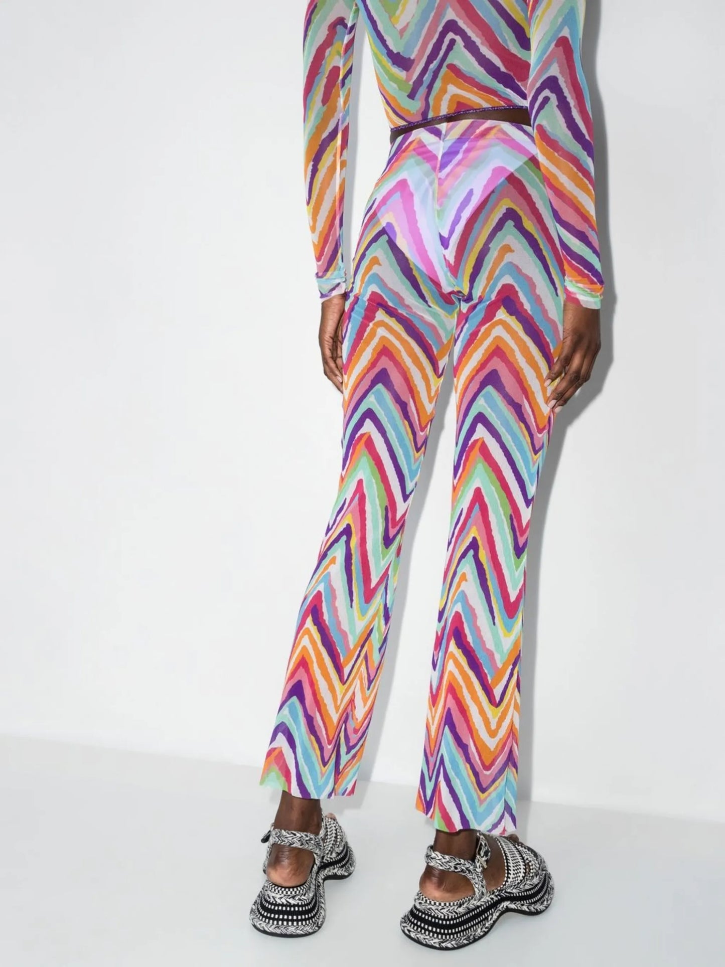 abstract-pattern mesh trousers