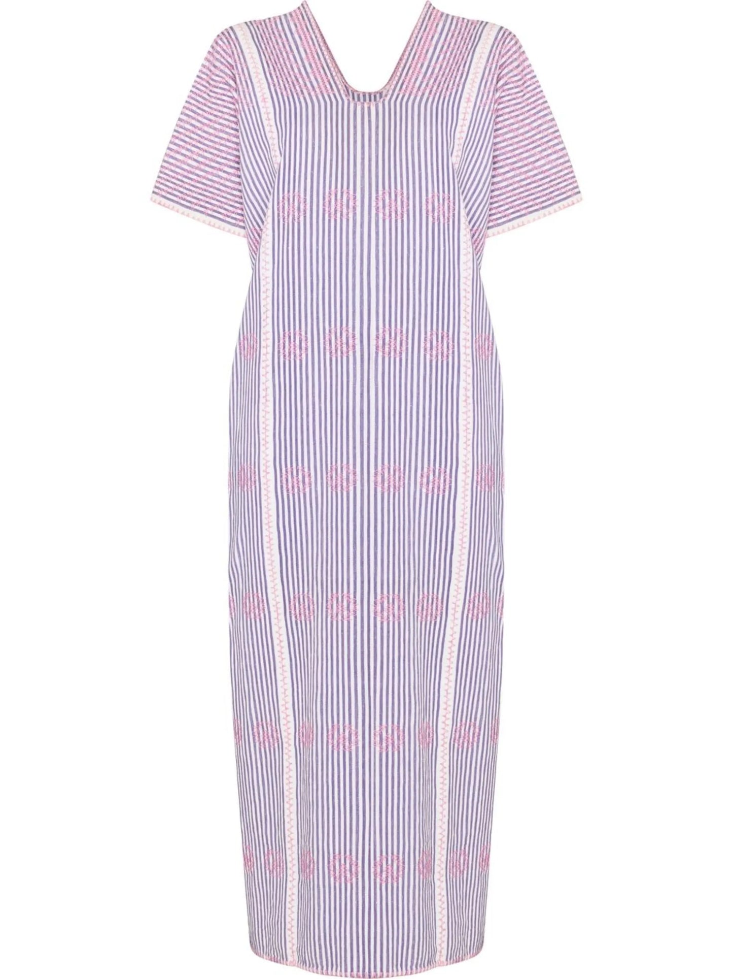 embroidered pinstripe midi dress
