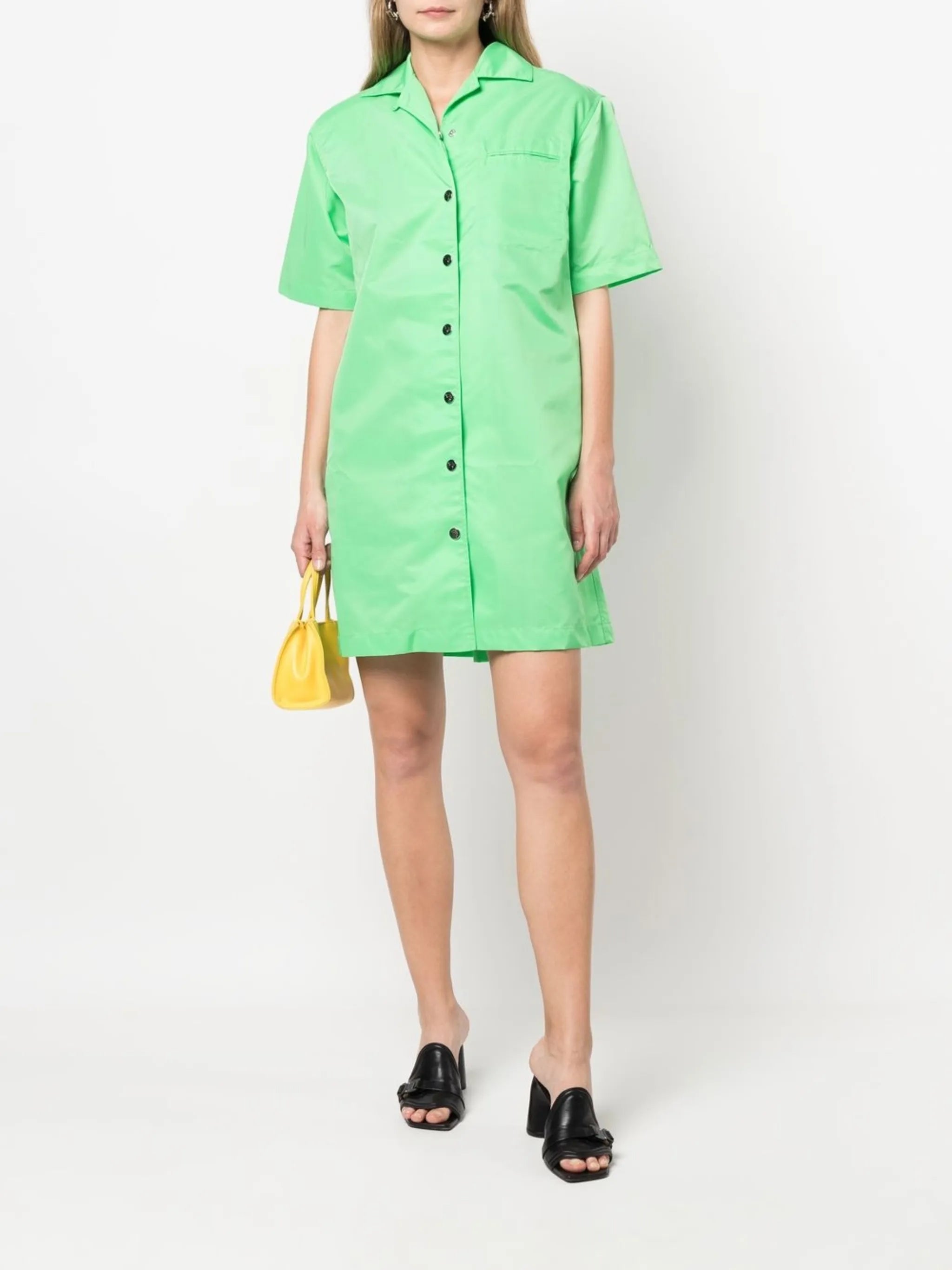 short-sleeve flared shirt dress