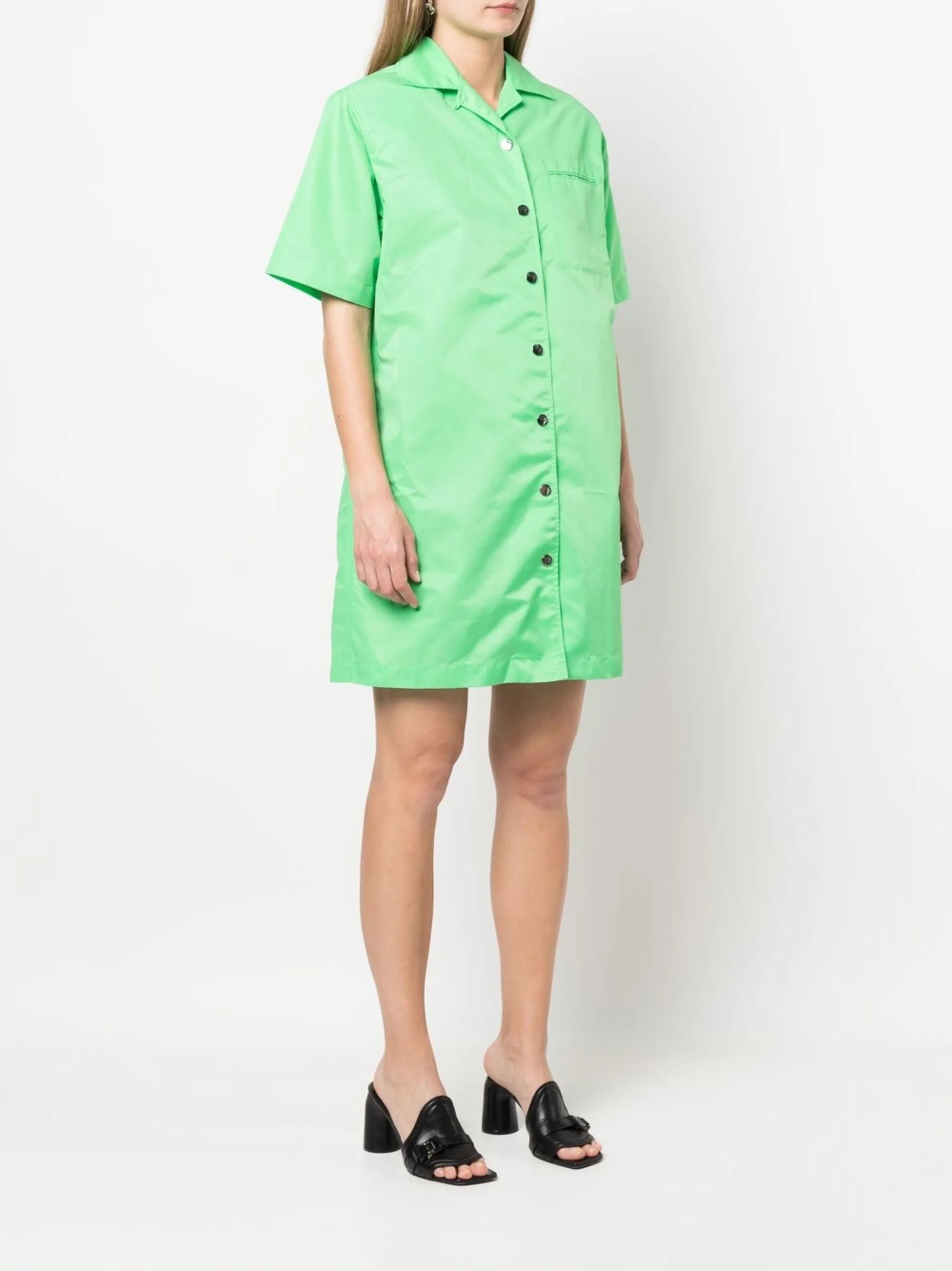 short-sleeve flared shirt dress