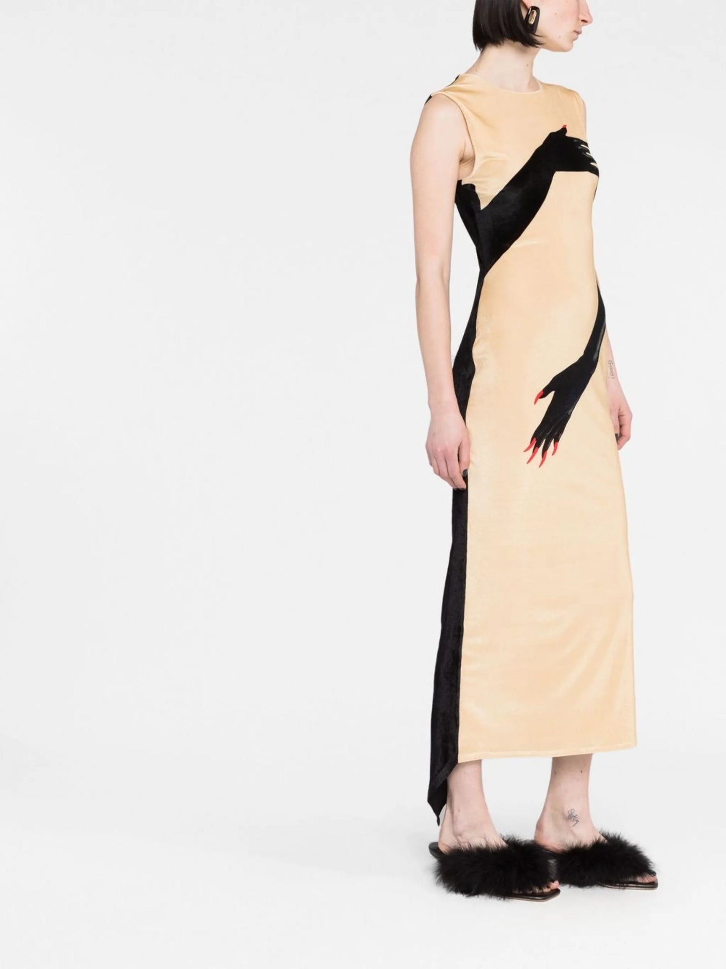 hand-print colour-block dress