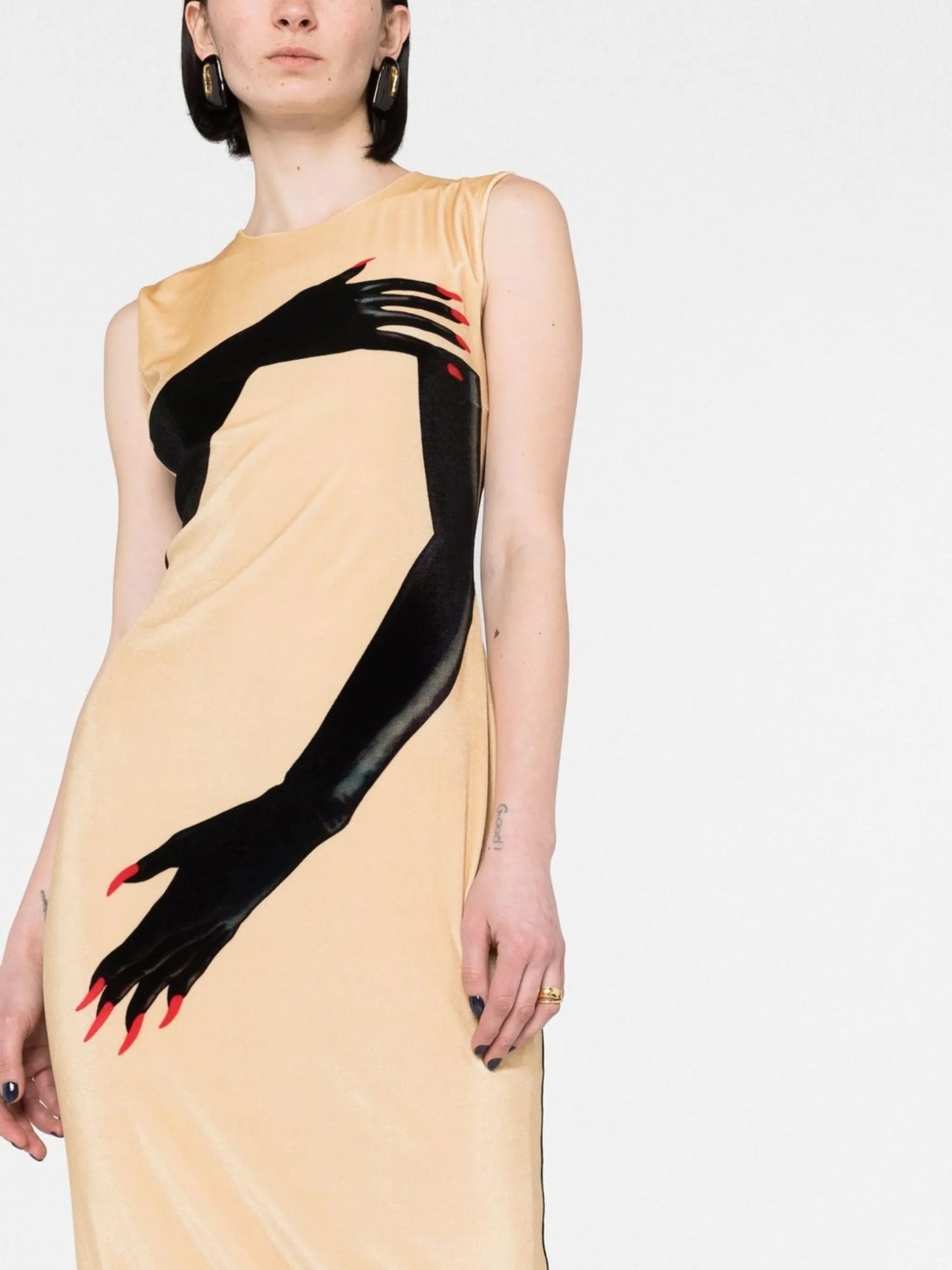 hand-print colour-block dress