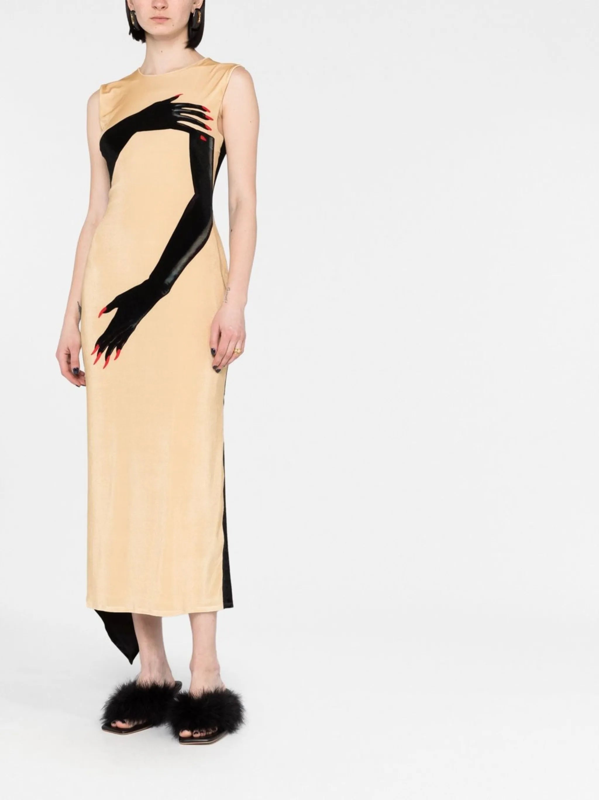 hand-print colour-block dress