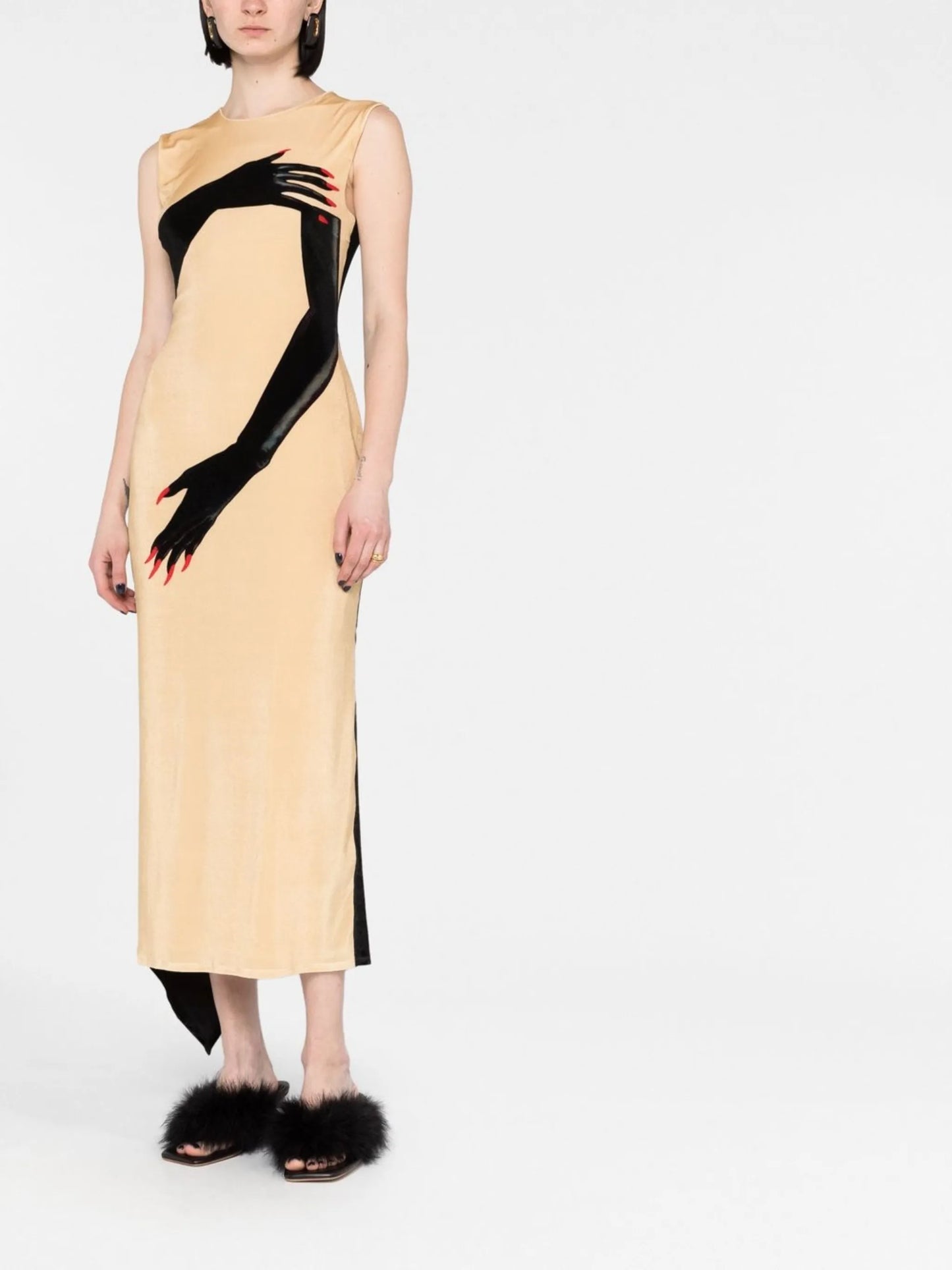 hand-print colour-block dress