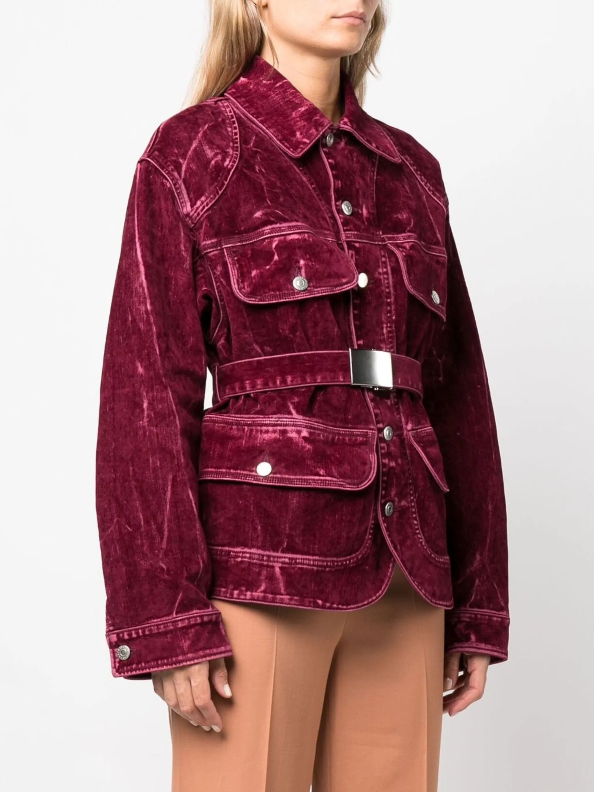 flocked velvet belted jacket