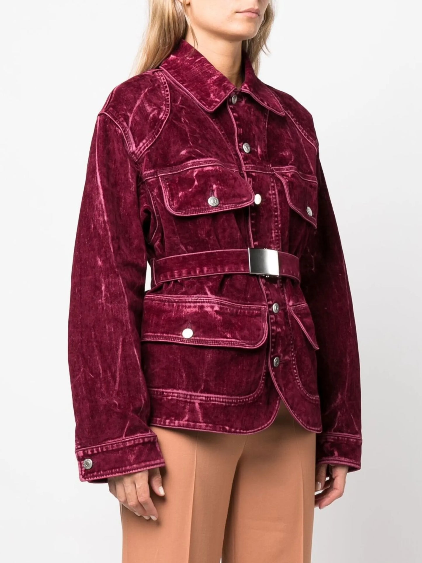 flocked velvet belted jacket