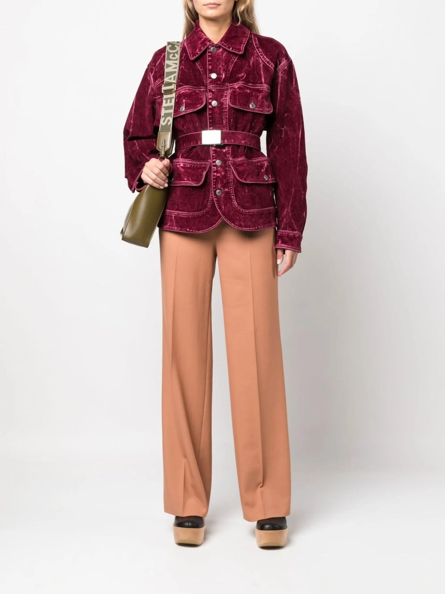 flocked velvet belted jacket