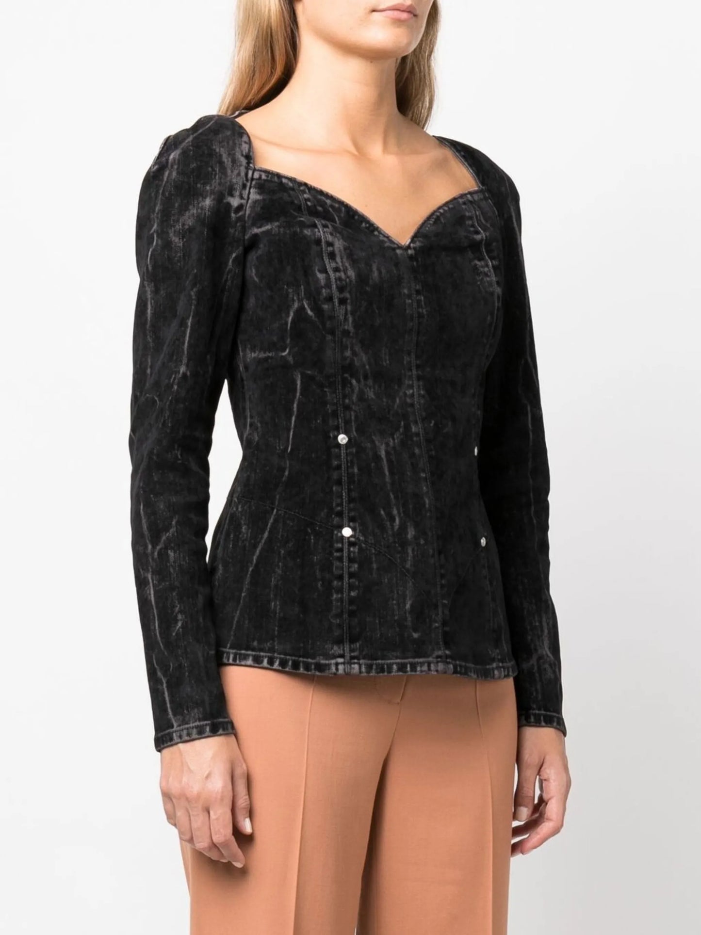 flocked velvet denim blouse