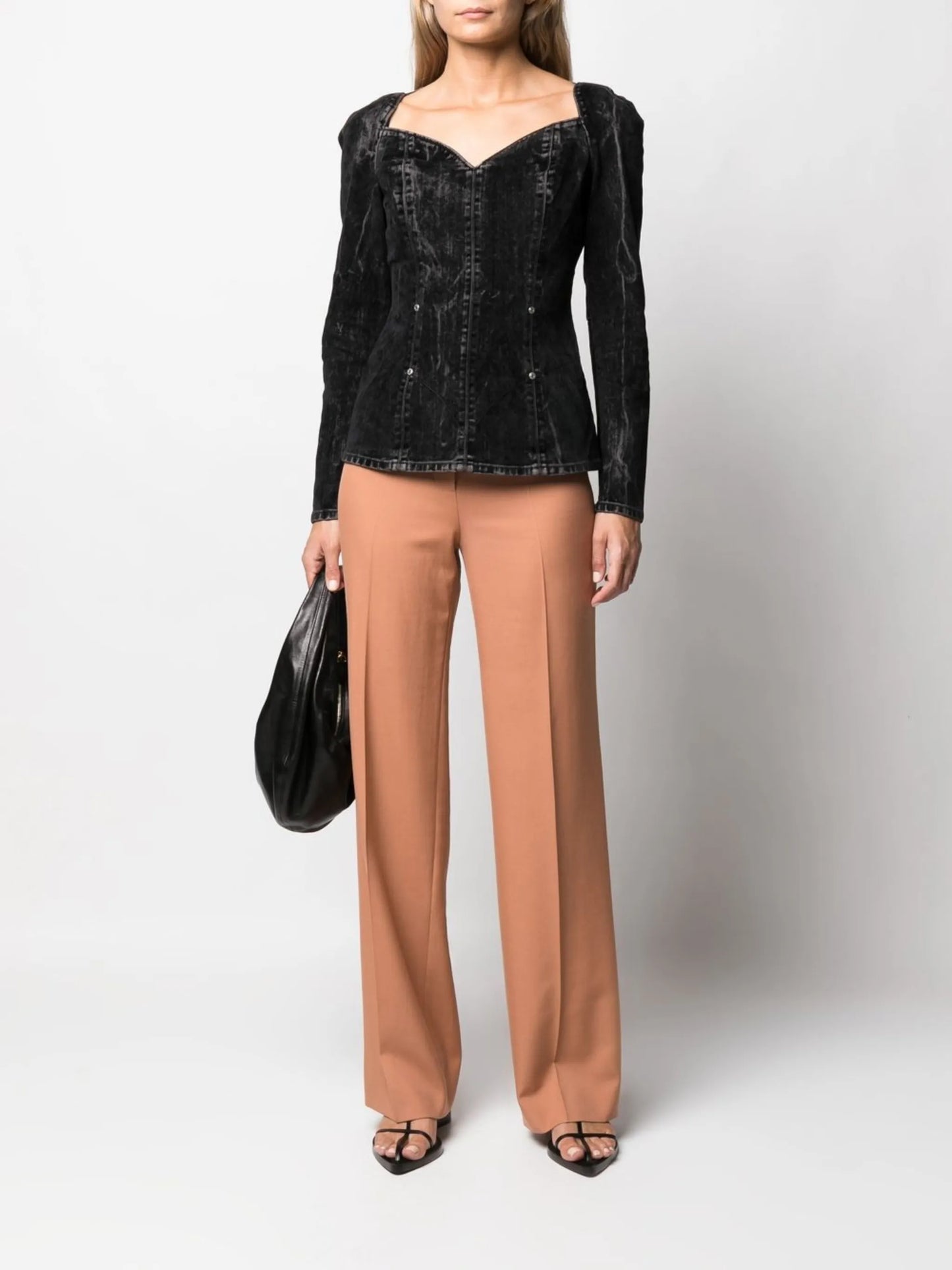flocked velvet denim blouse