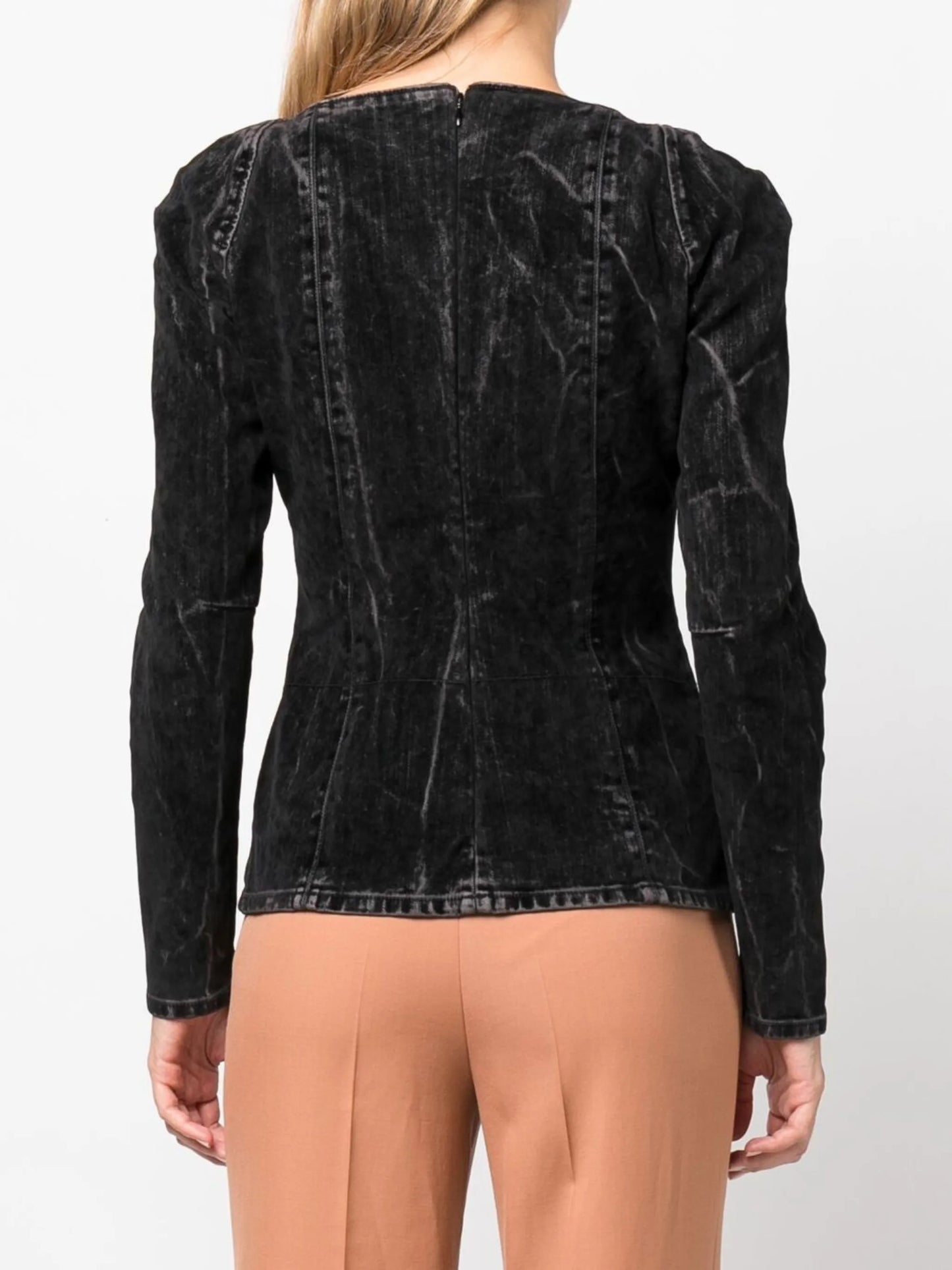 flocked velvet denim blouse