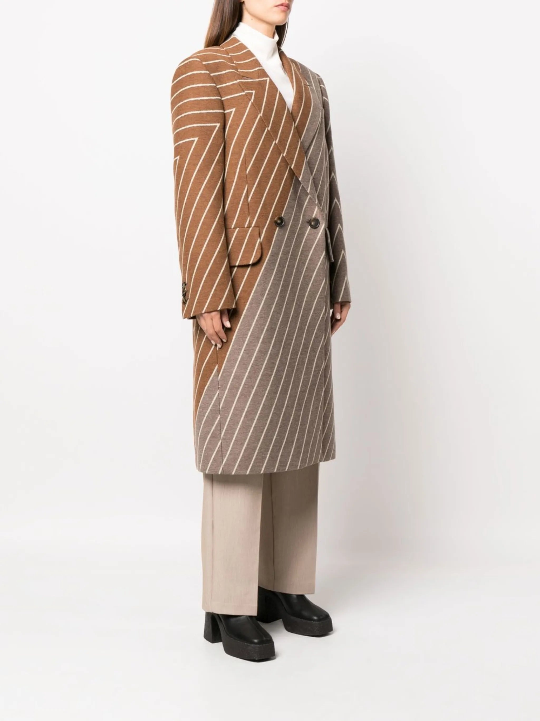 two-tone double-breasted coat
