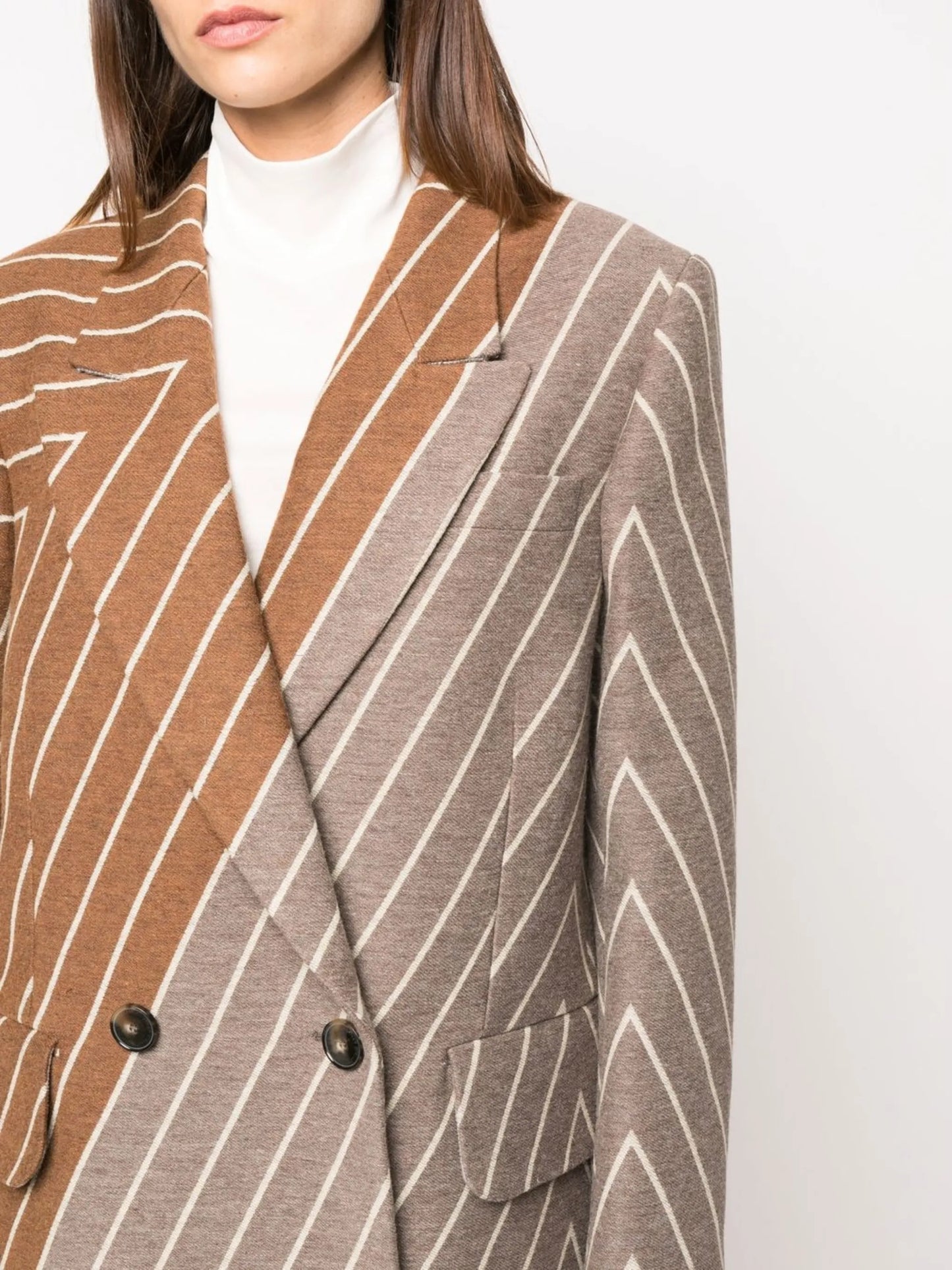 two-tone double-breasted coat