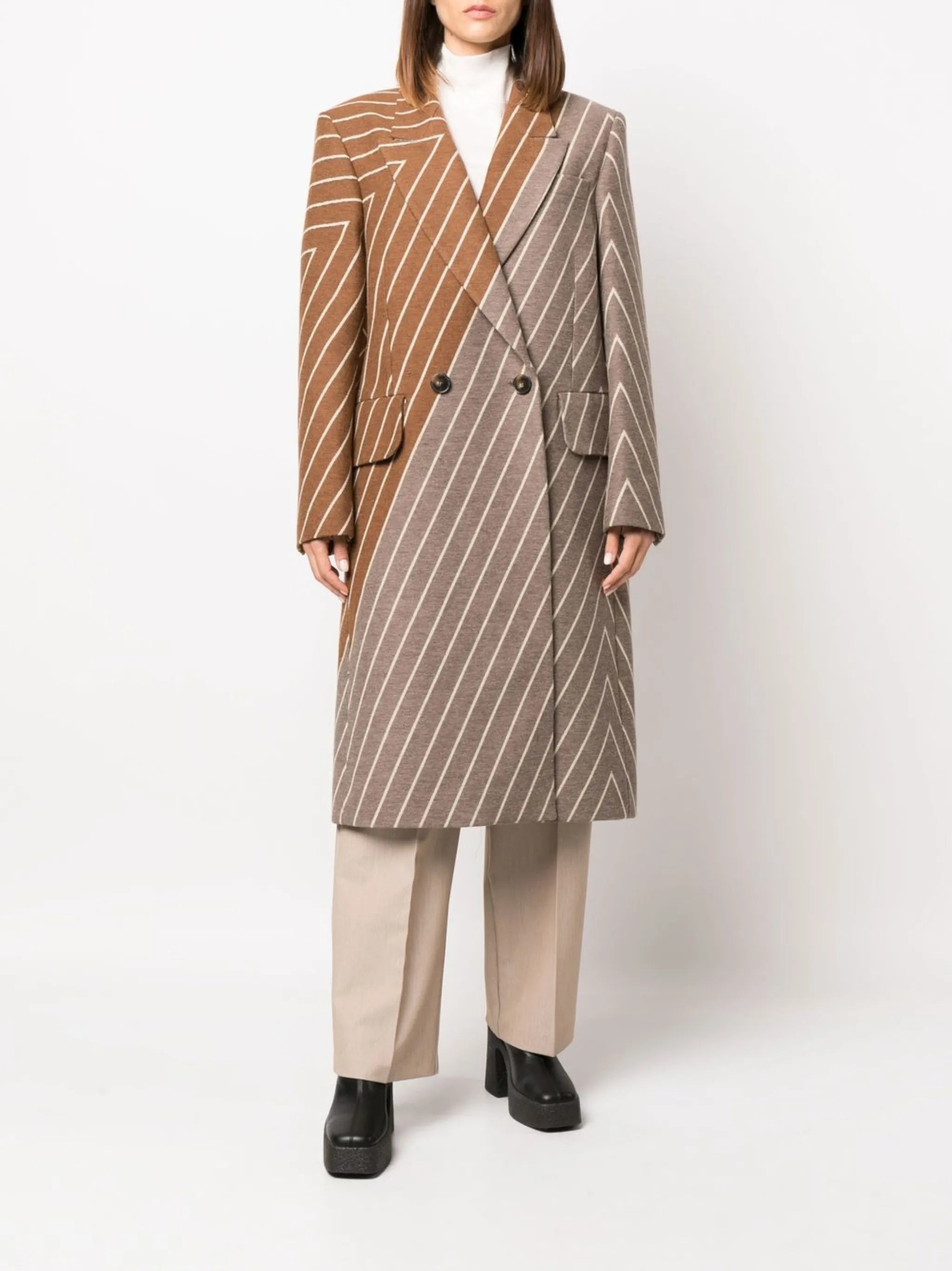 two-tone double-breasted coat