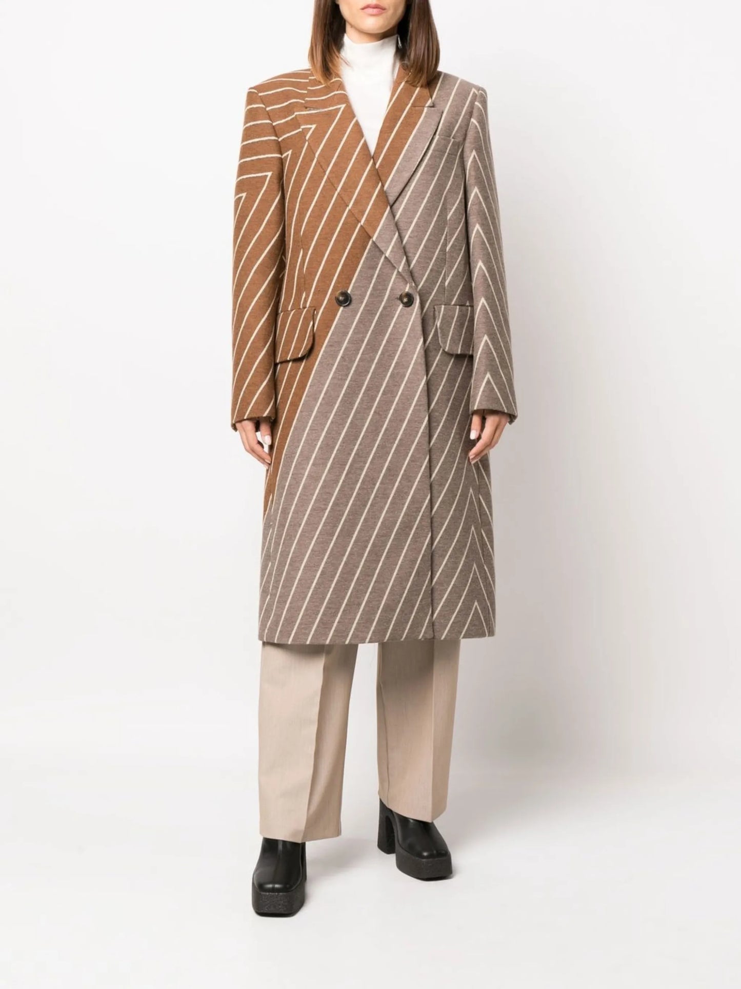 two-tone double-breasted coat