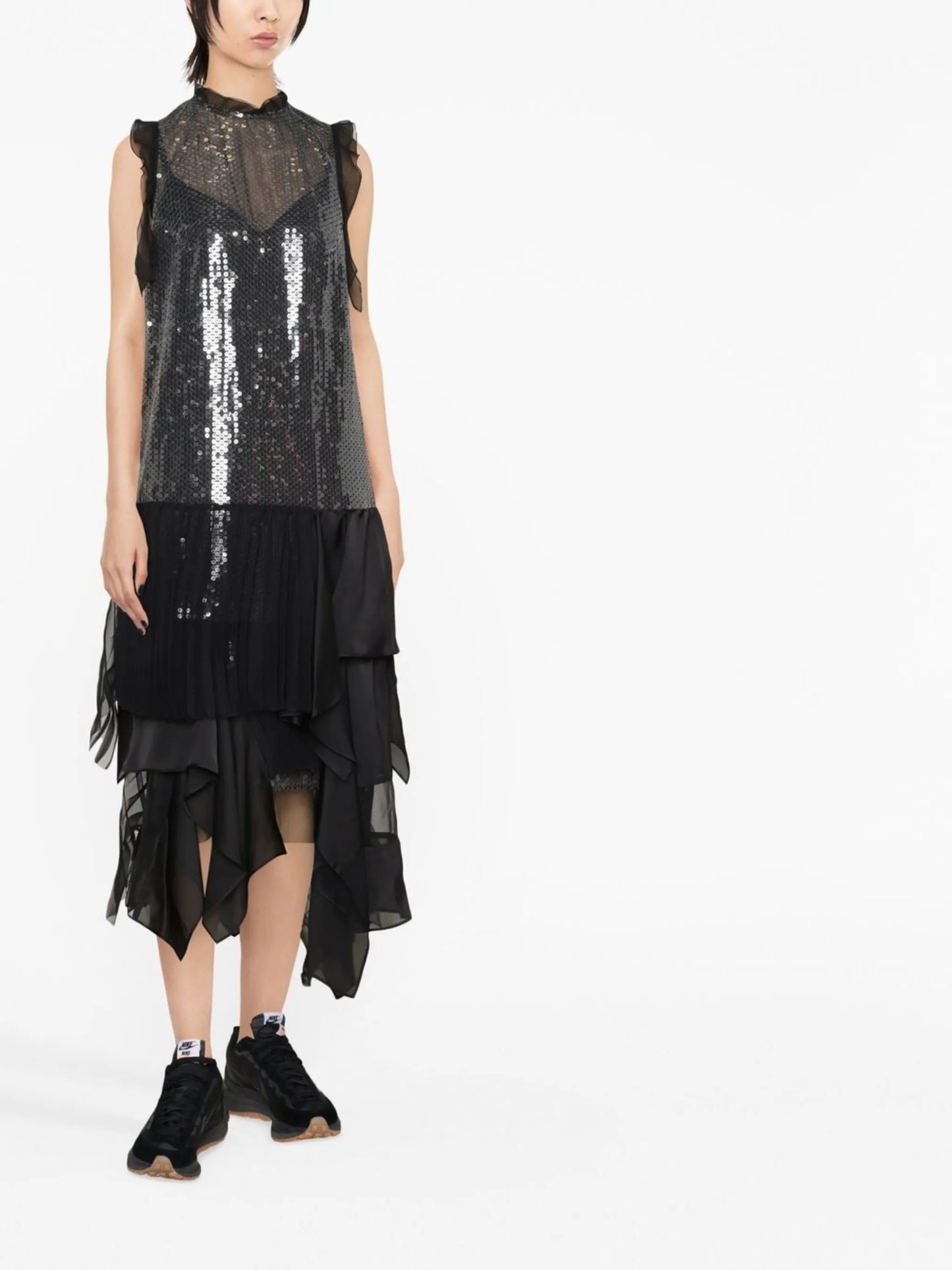 sequinned asymmetric midi dress