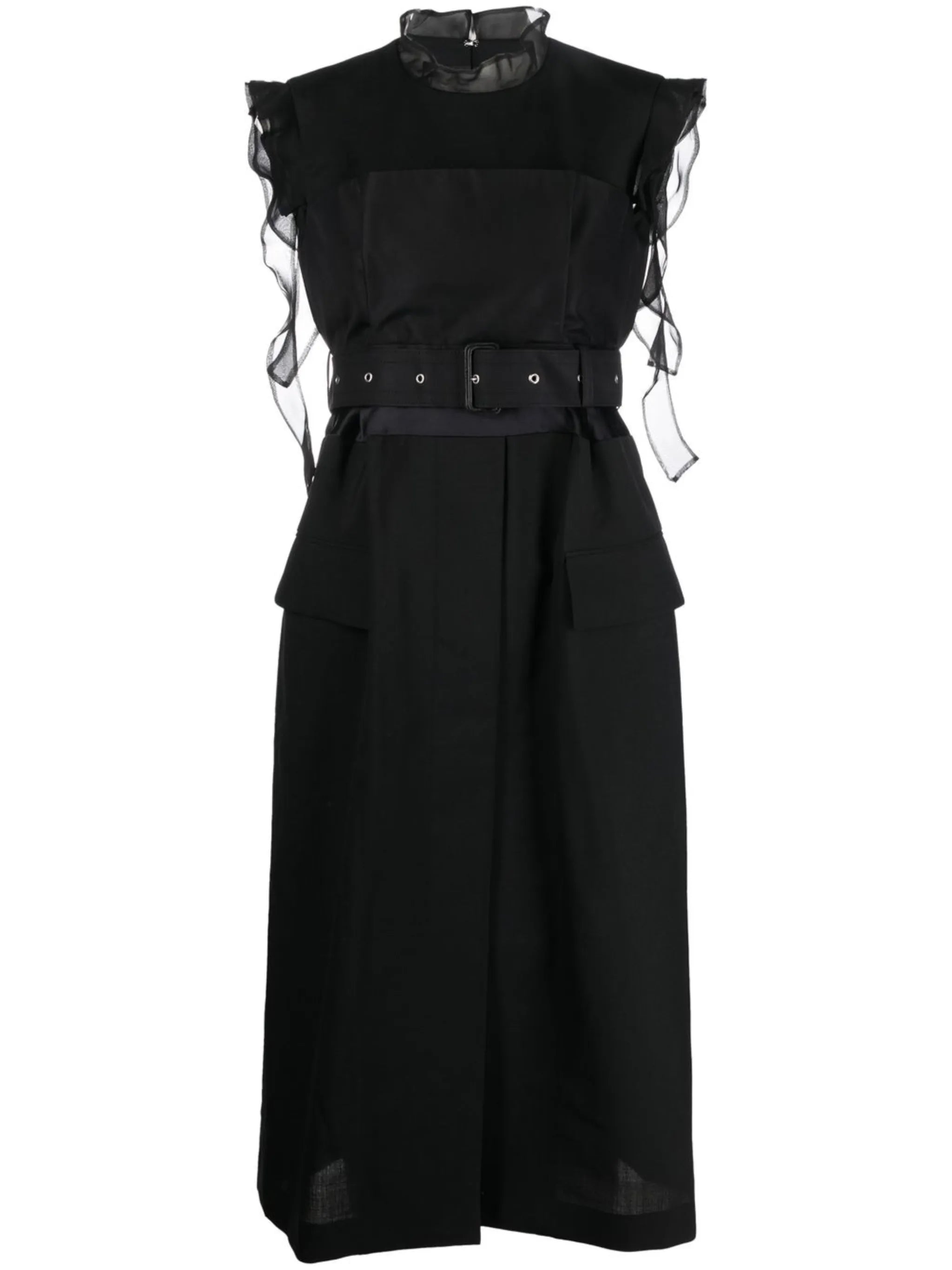 ruffle-trim belted midi dress