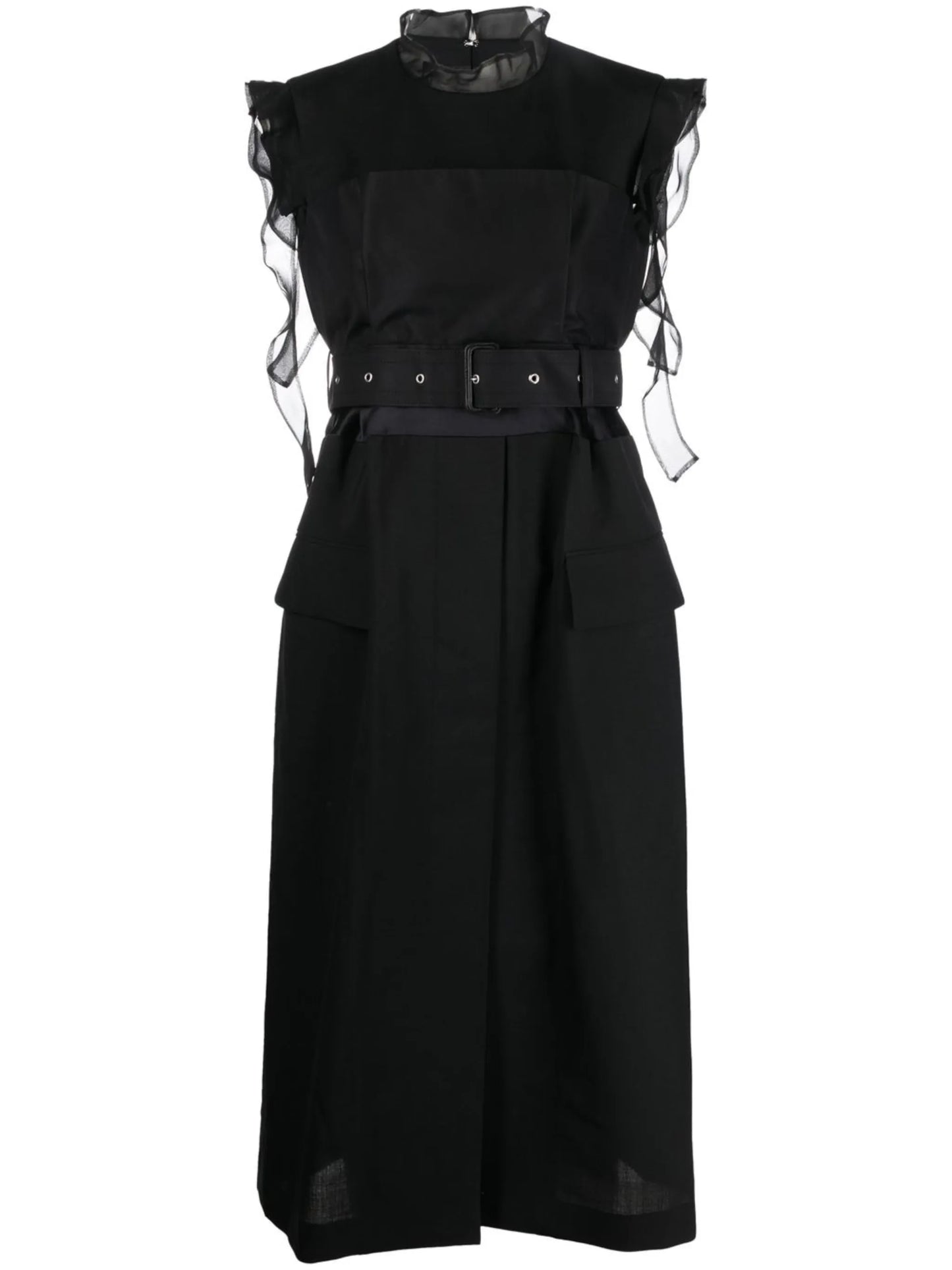 ruffle-trim belted midi dress