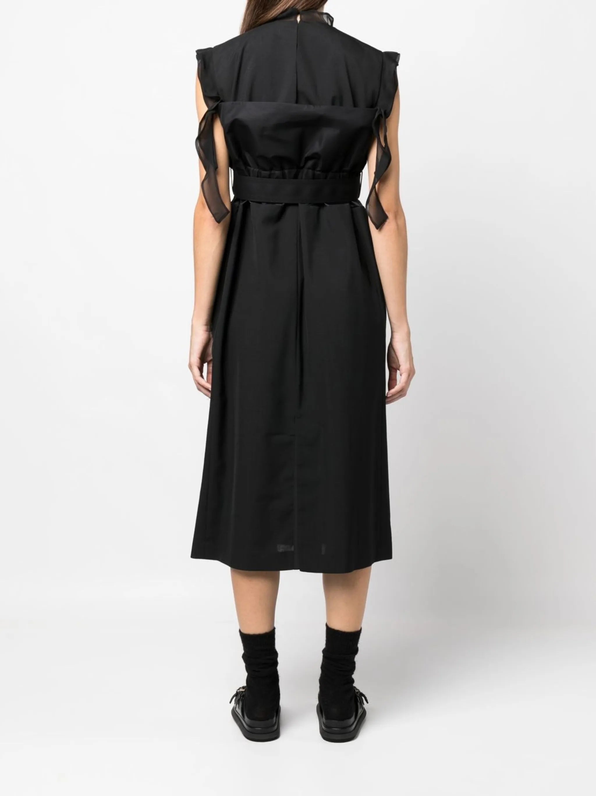 ruffle-trim belted midi dress