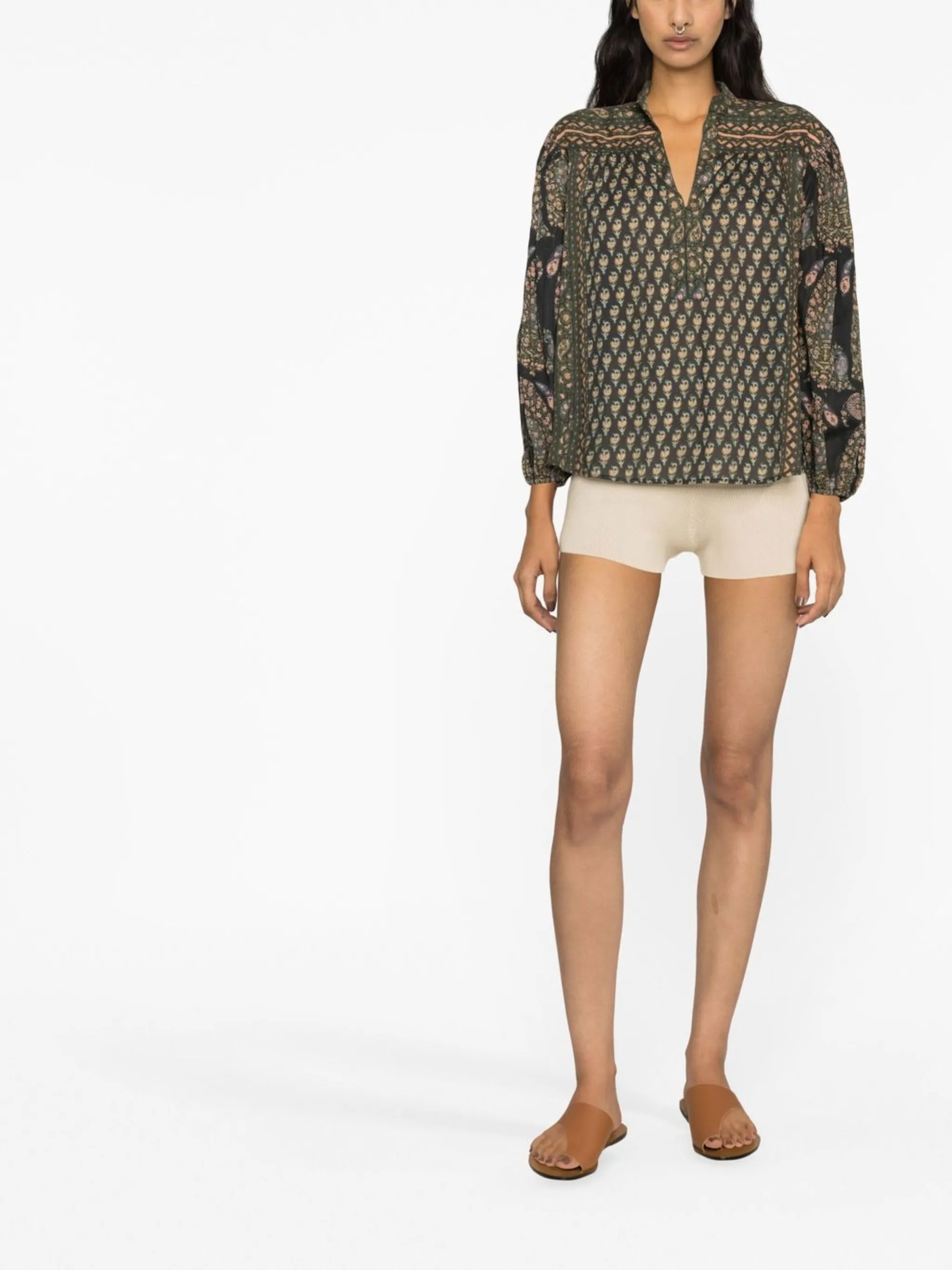 paisley-print long-sleeve blouse