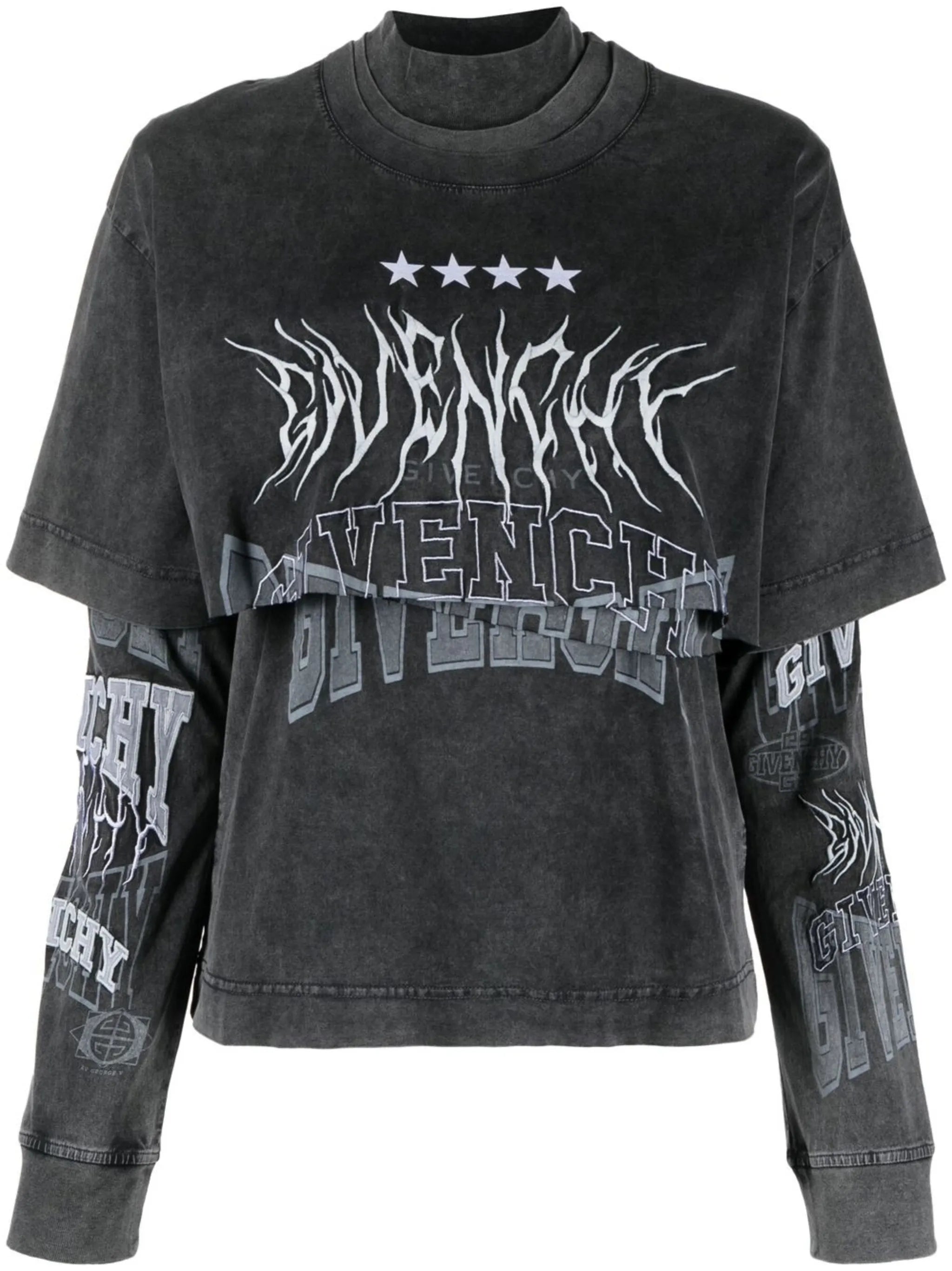 logo-embroidered layered T-shirt