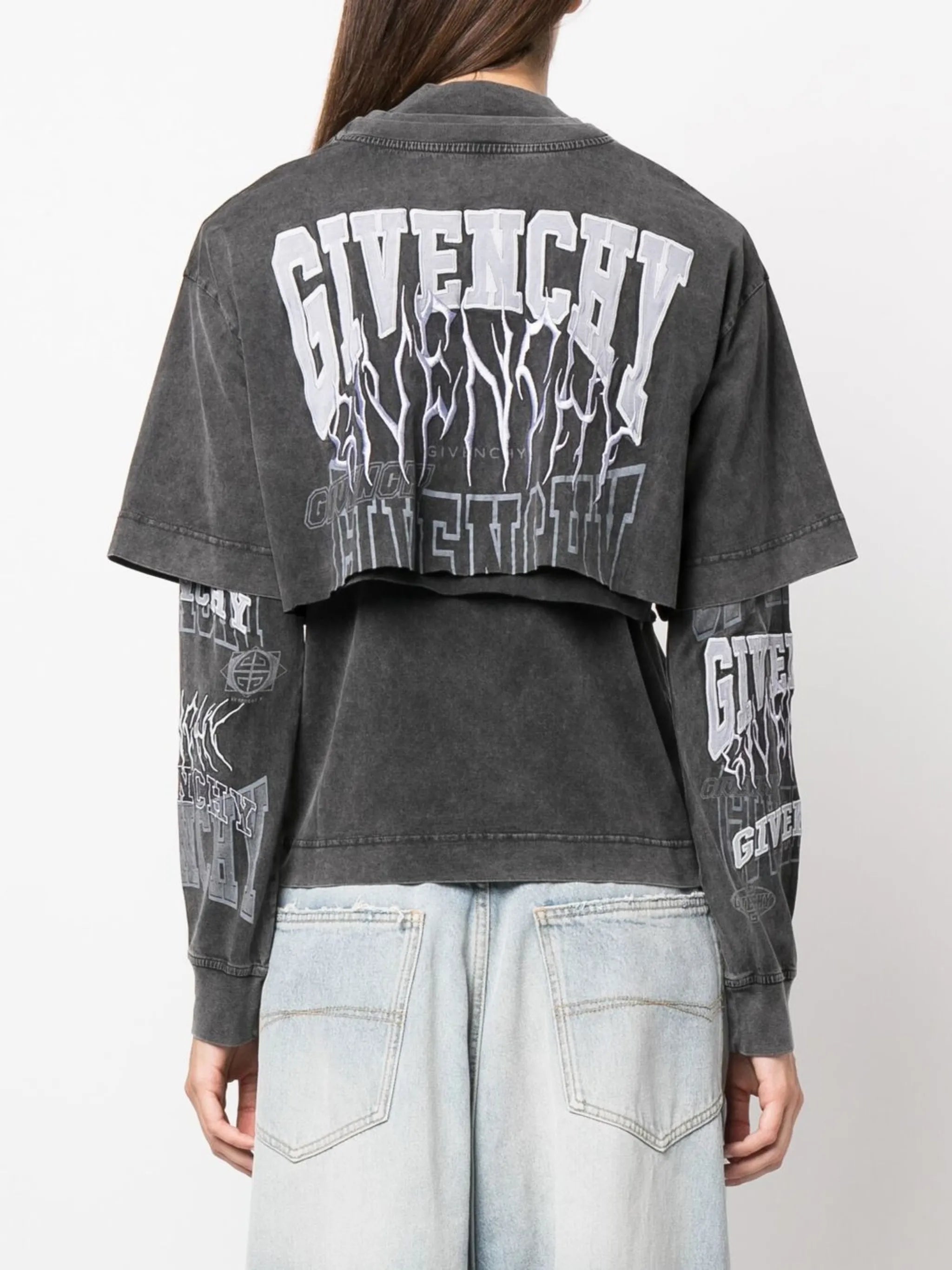logo-embroidered layered T-shirt