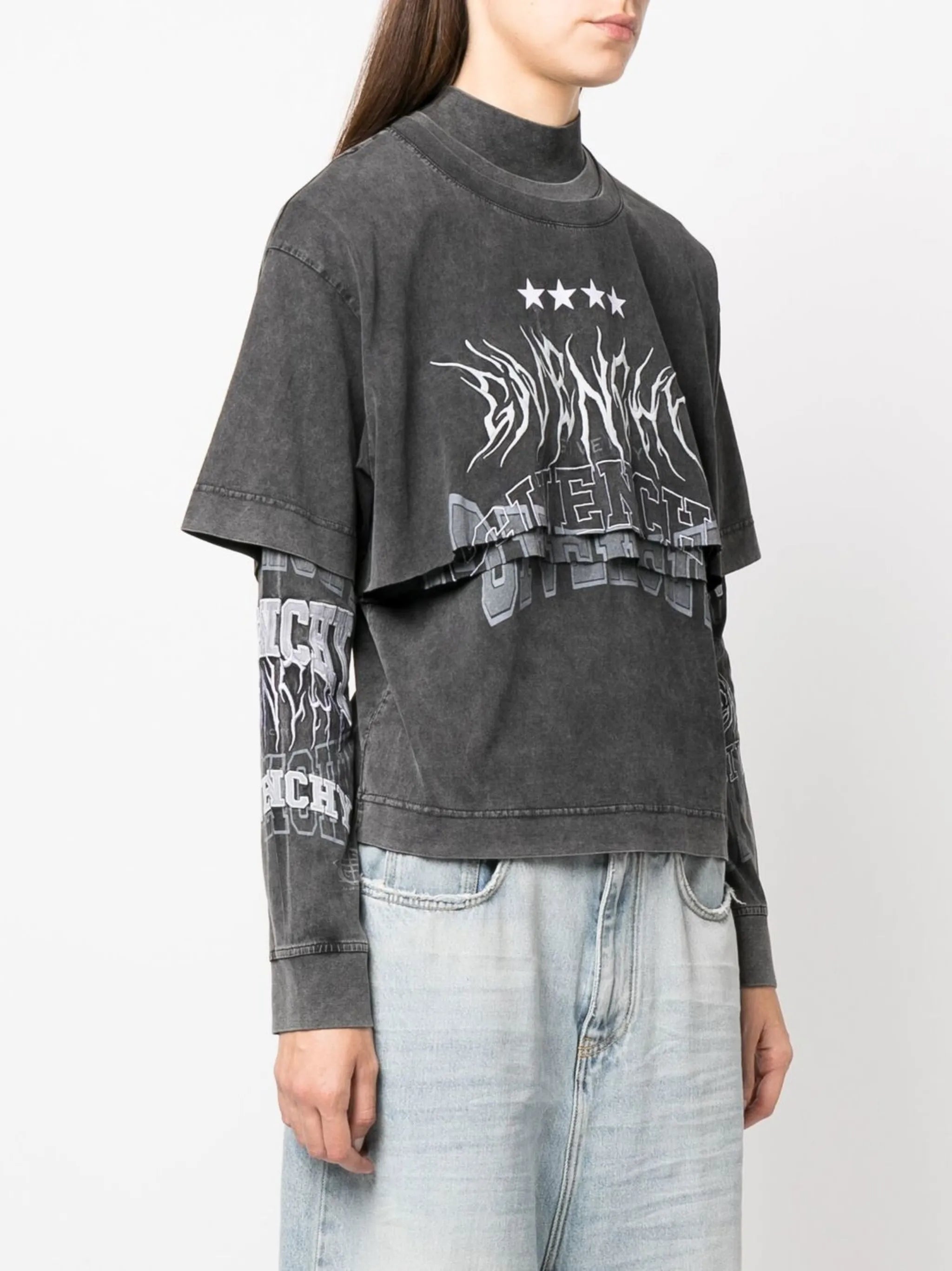 logo-embroidered layered T-shirt