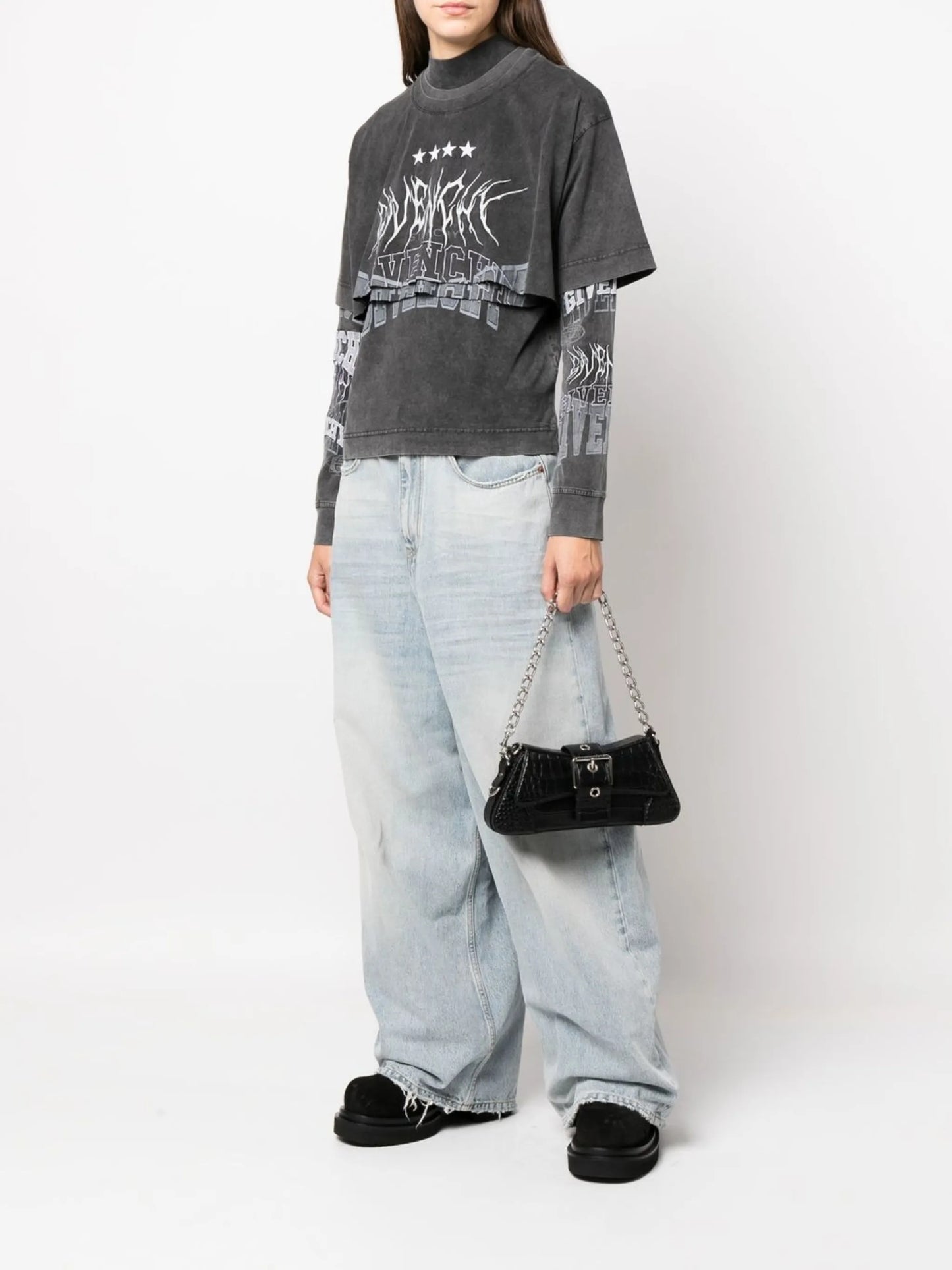 logo-embroidered layered T-shirt