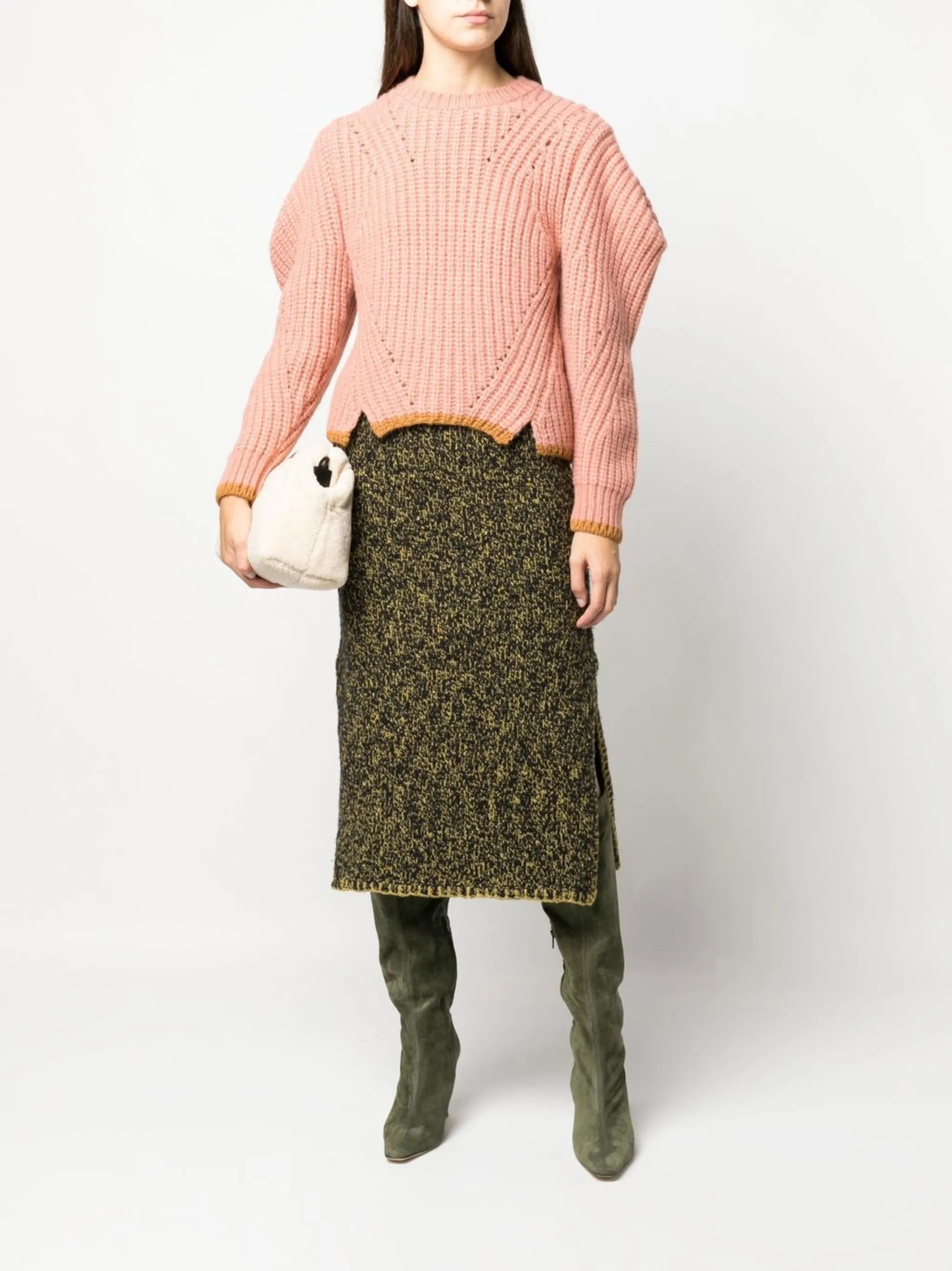 mélange-effect midi skirt
