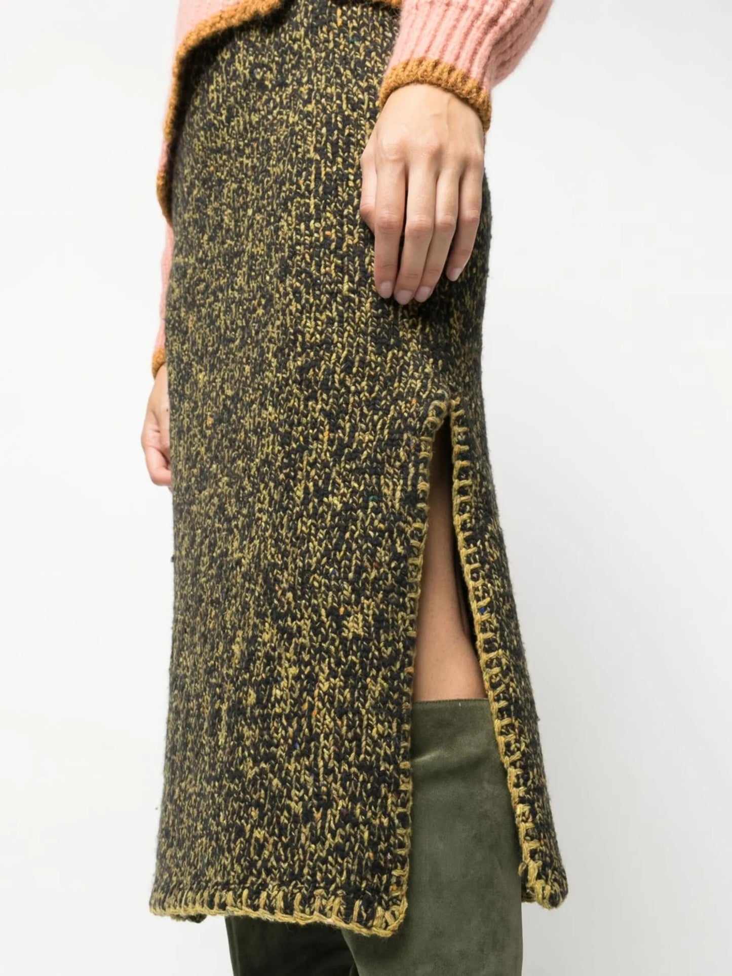 mélange-effect midi skirt