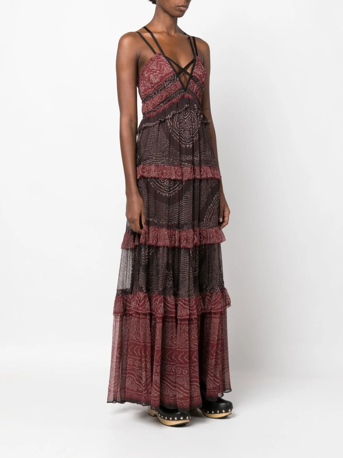 Agathe ruffled tiered silk gown