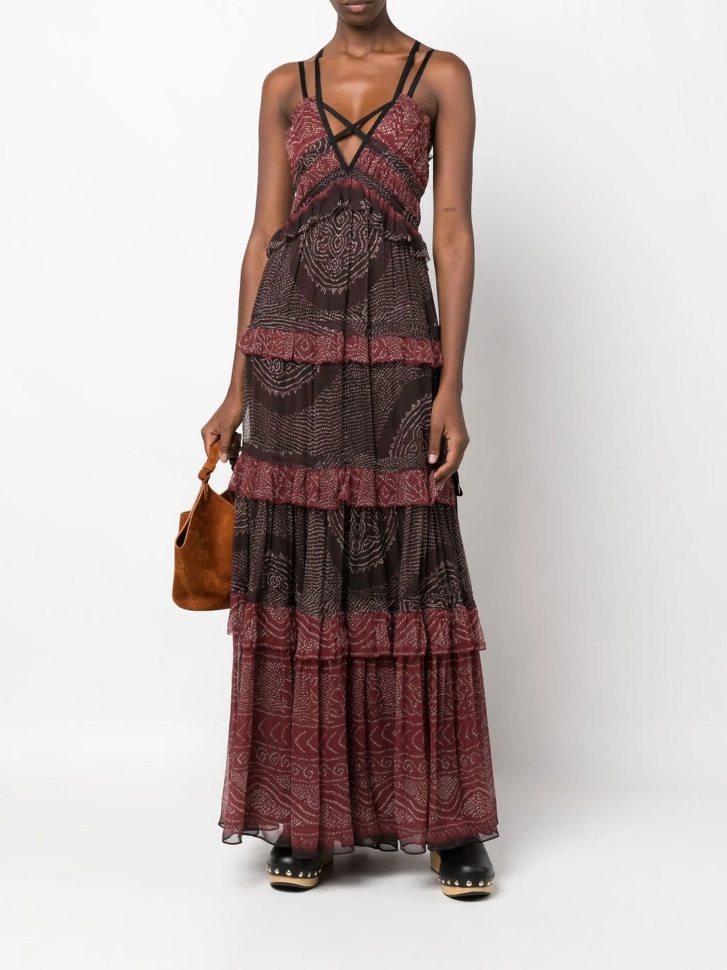 Agathe ruffled tiered silk gown