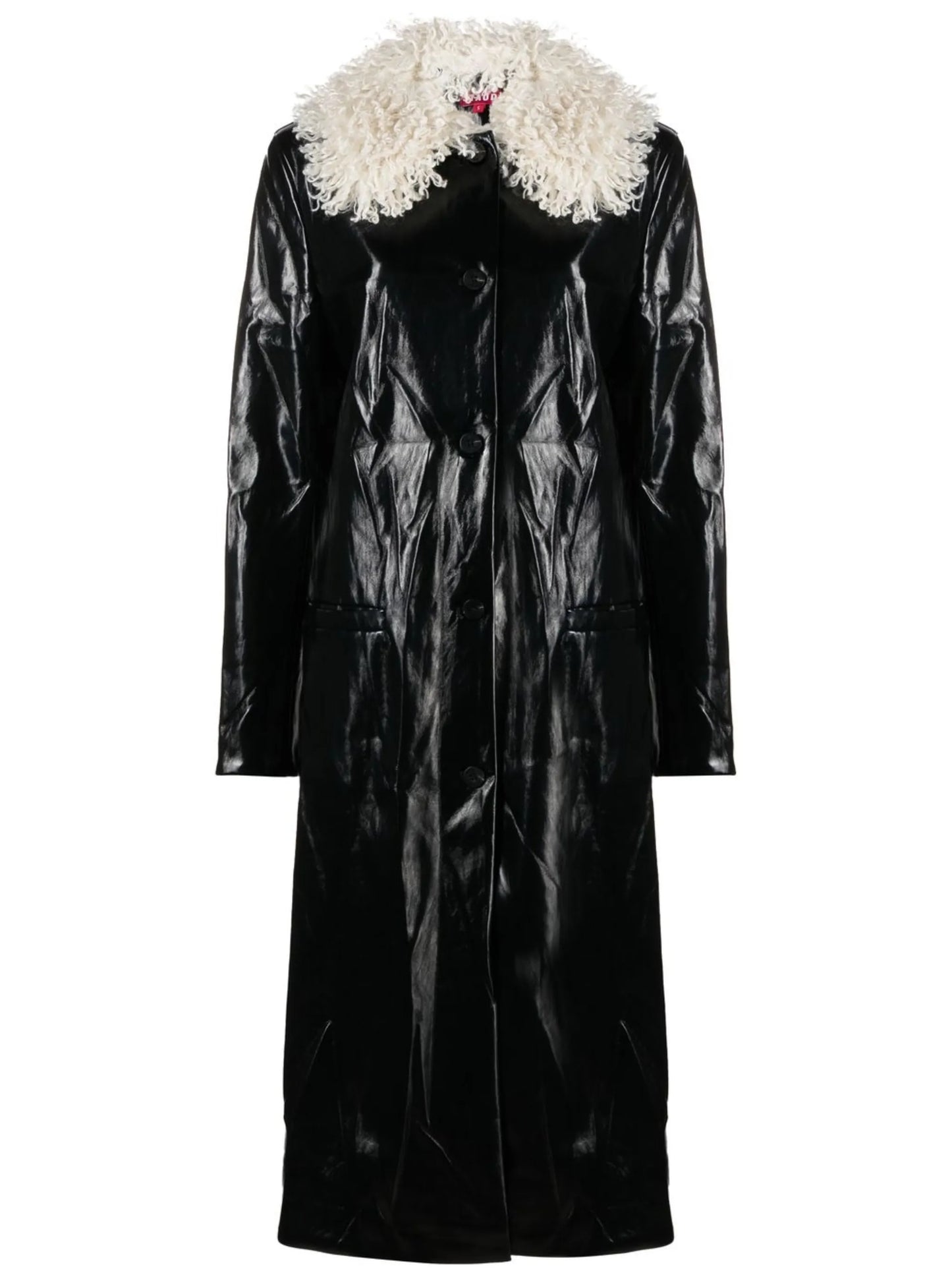 Varnishes faux-shearling collar coat
