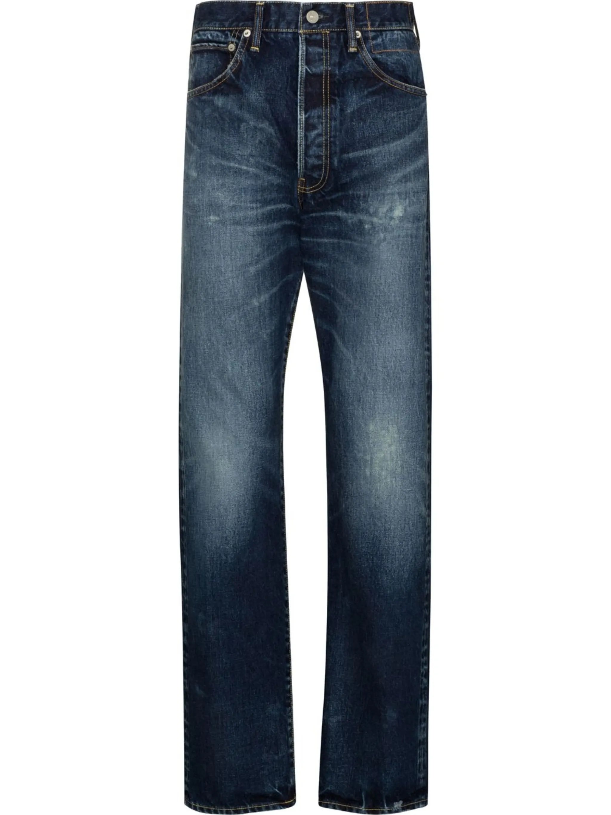 distressed straight-leg denim jeans
