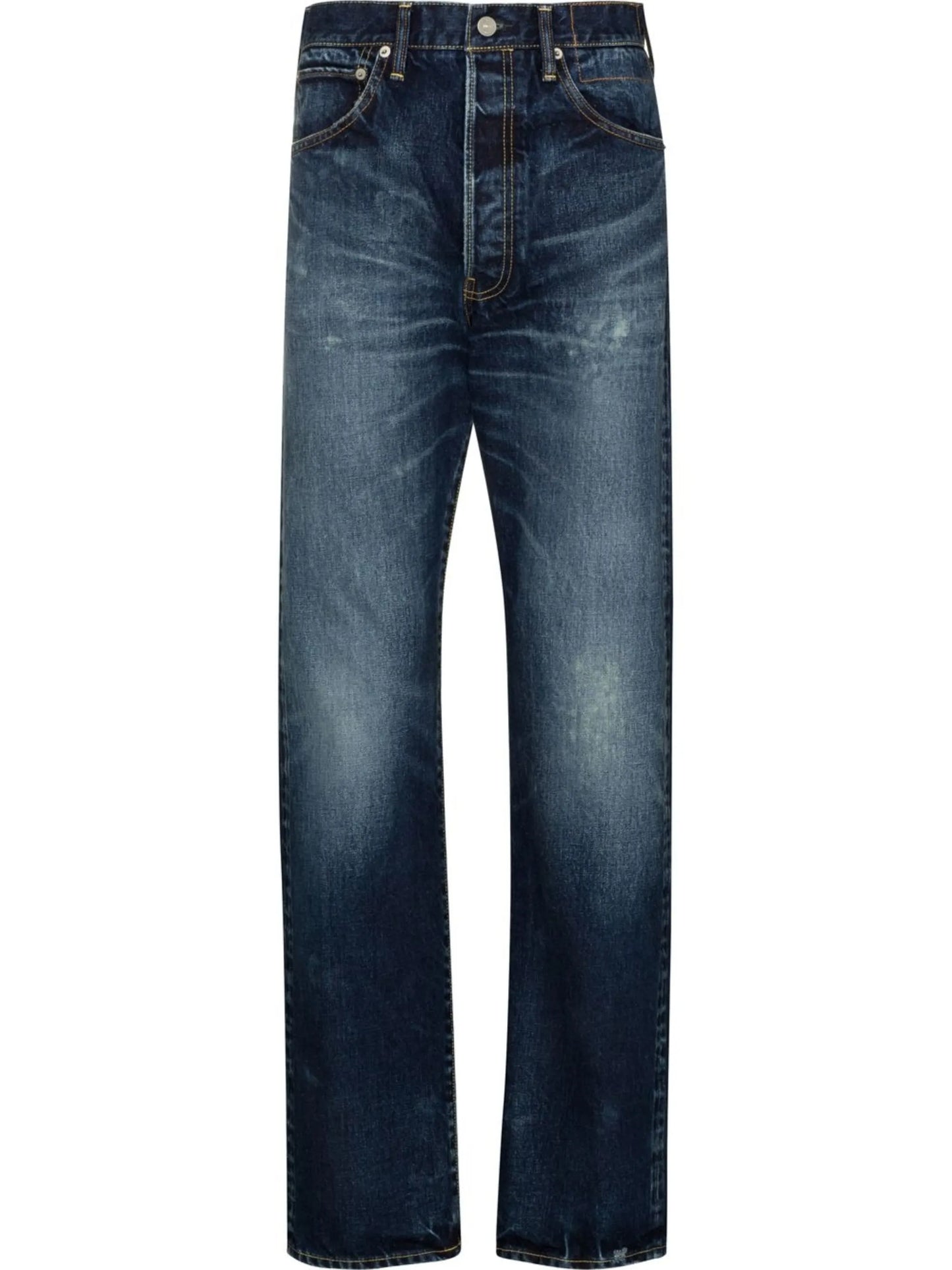 distressed straight-leg denim jeans