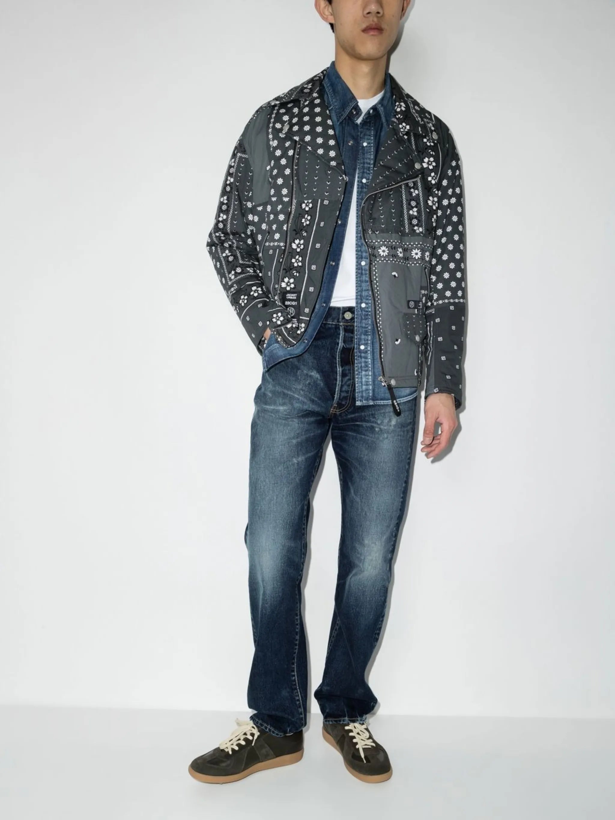 distressed straight-leg denim jeans