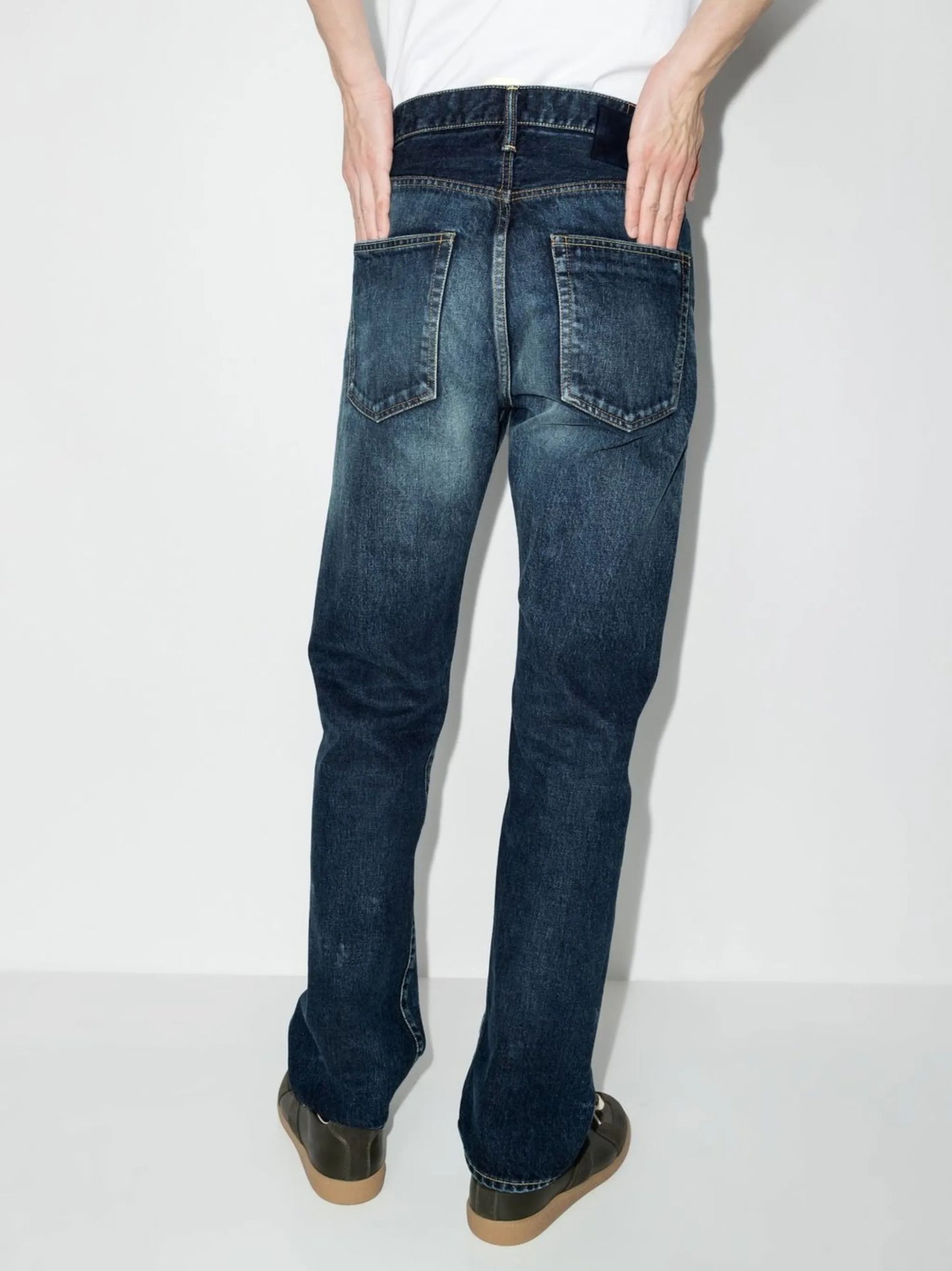 distressed straight-leg denim jeans