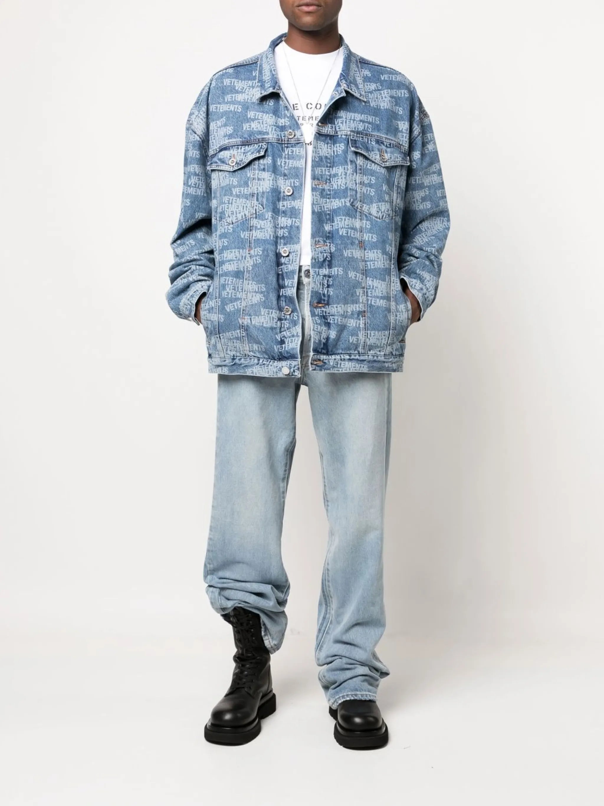 logo-print denim jacket