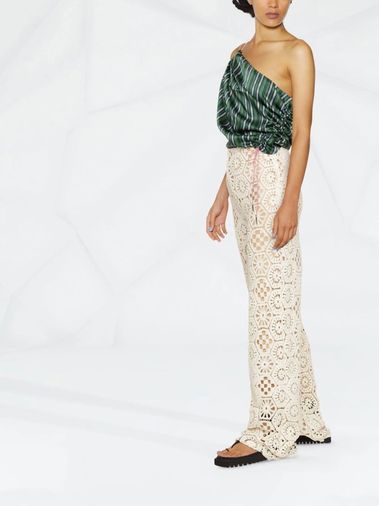 crochet-knit wide-leg trousers