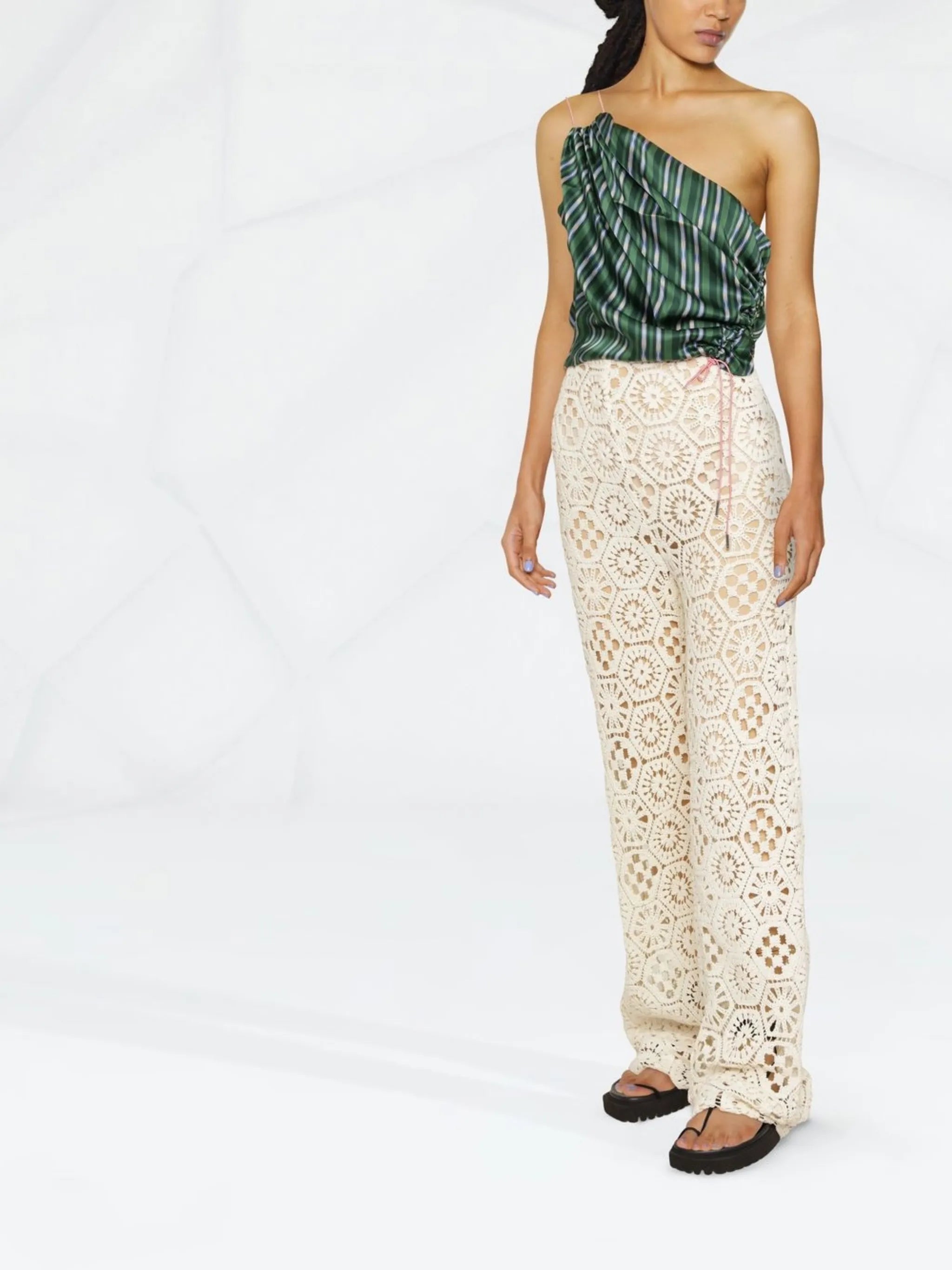 crochet-knit wide-leg trousers