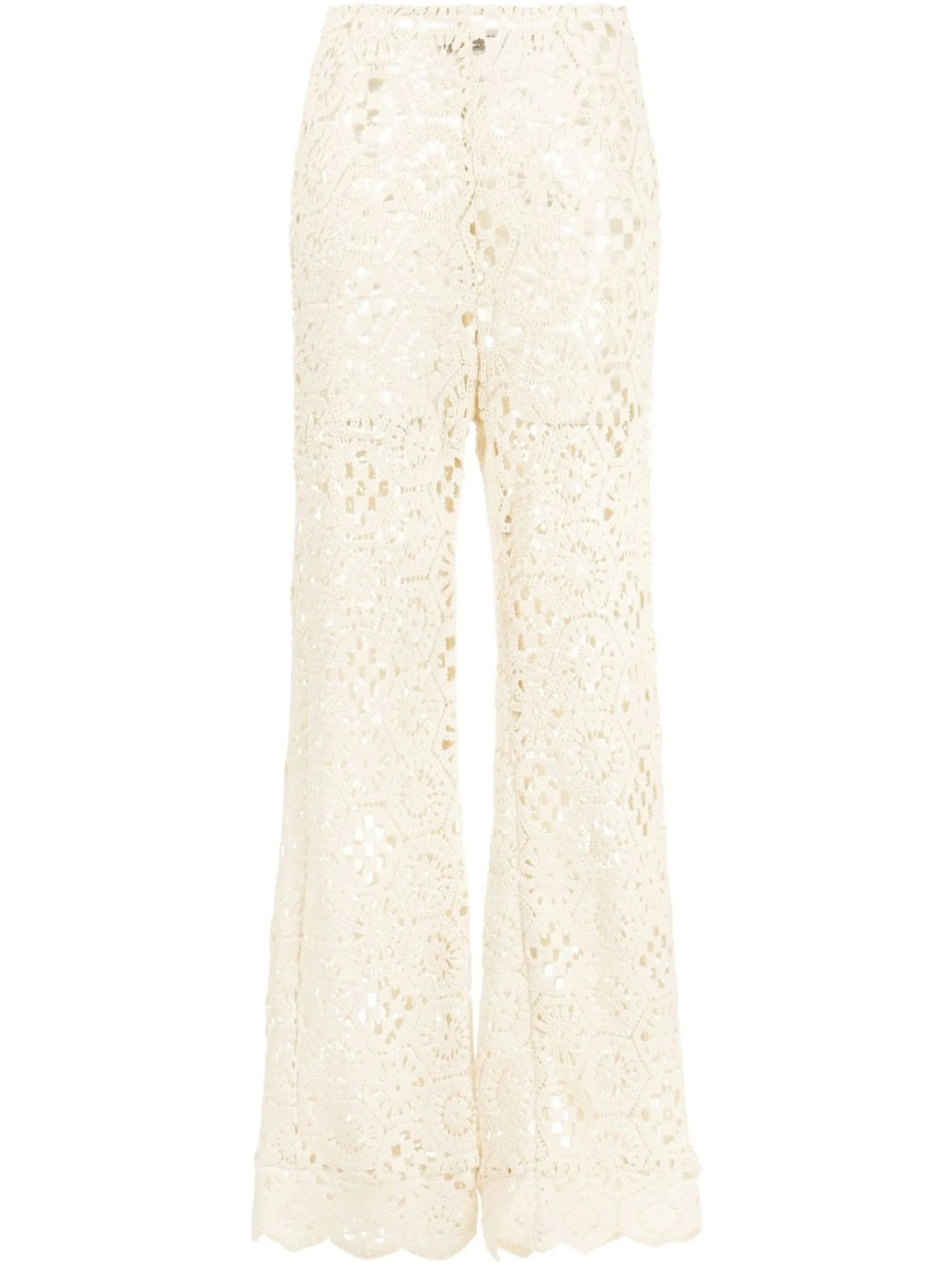 crochet-knit wide-leg trousers