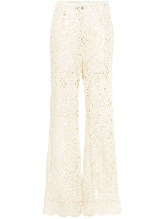 crochet-knit wide-leg trousers
