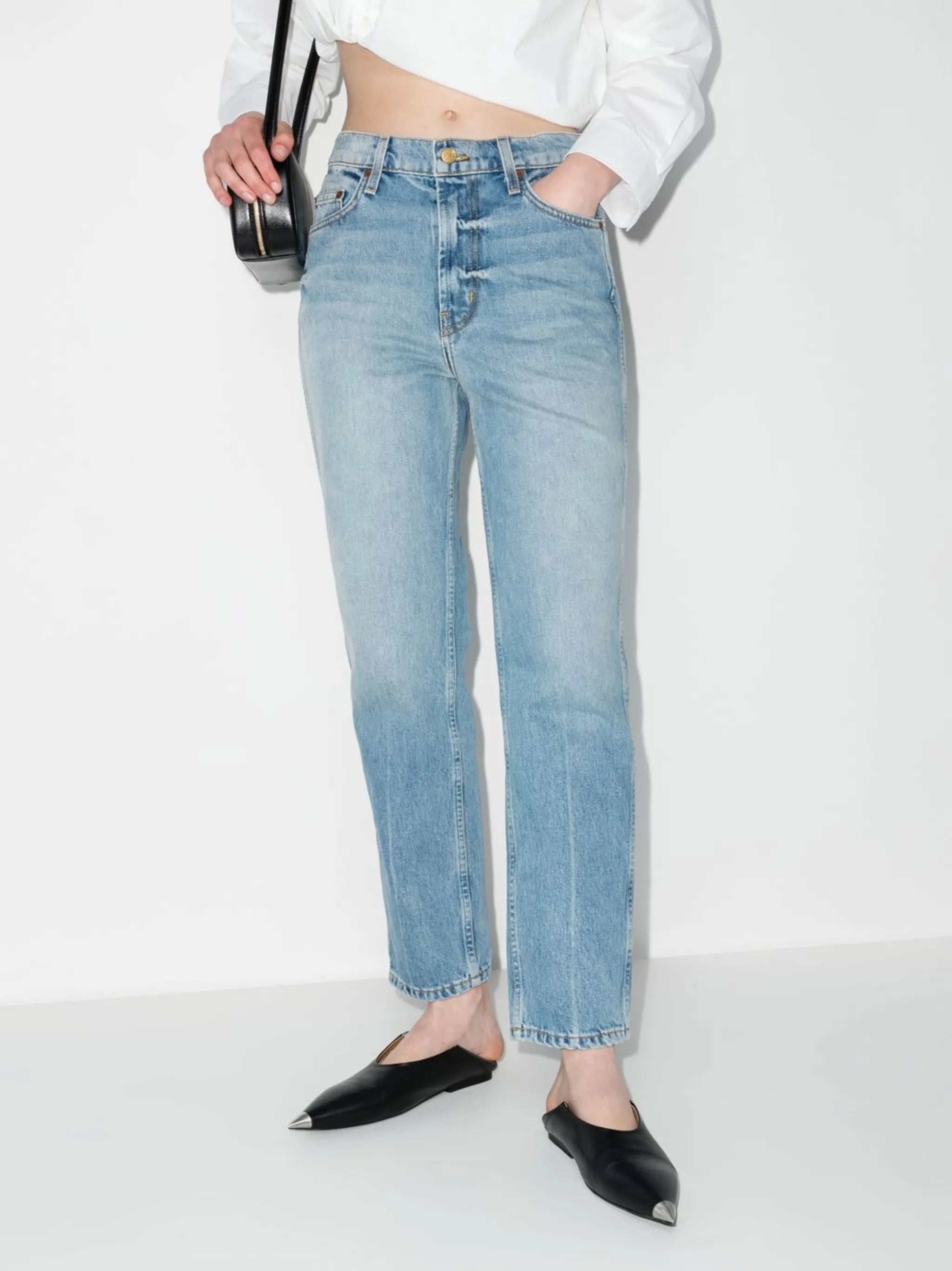 mid-rise straight-leg jeans