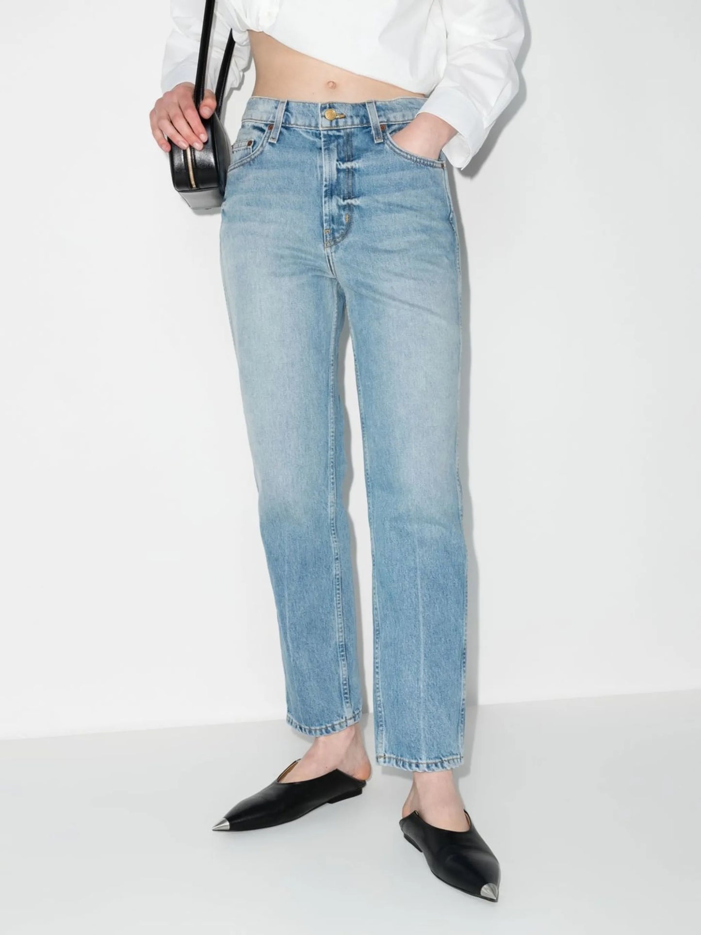 mid-rise straight-leg jeans